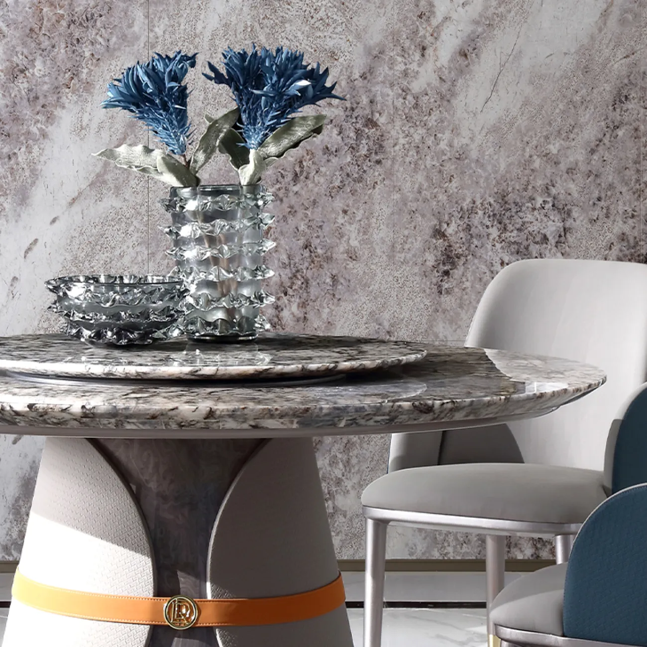 Оригинальный круглый обеденный стол MIVICA из натурального мрамора OS38361-32