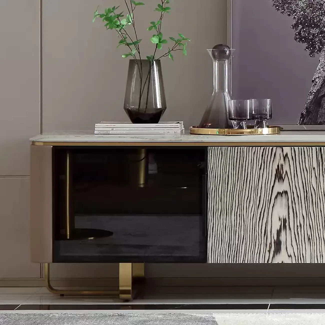 Роскошная тумба под телевизор MIVICA с белым мрамором TB38365-32