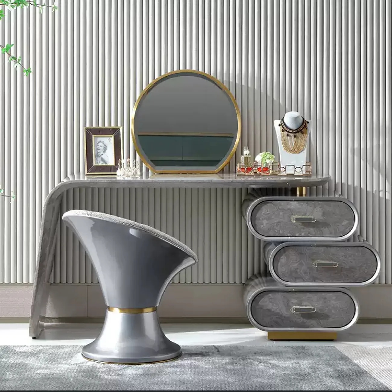 Табурет для макияжа MIVICA из кожи и бука ST38367-32