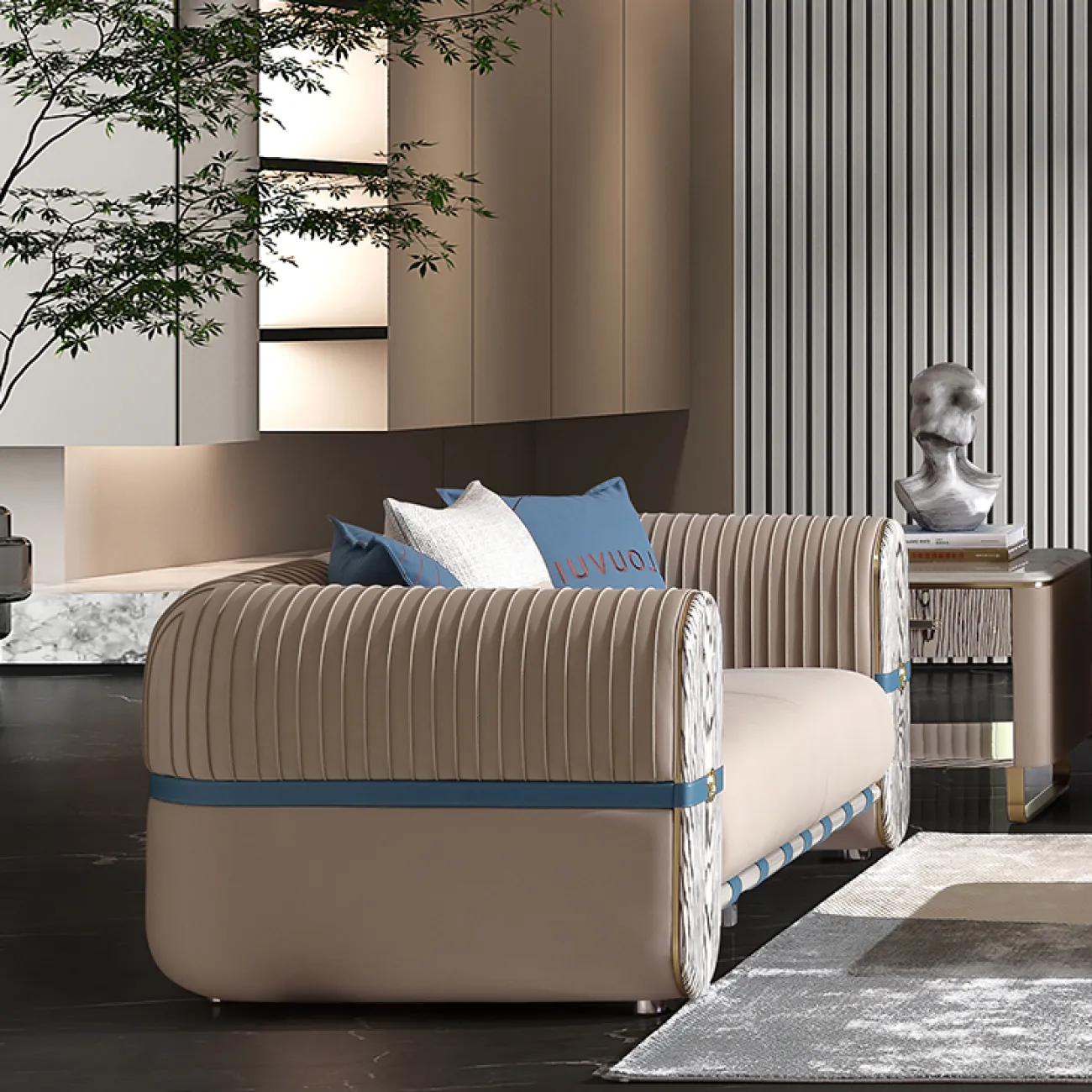 Элегантный журнальный столик MIVICA из мрамора и дерева JS38384-32