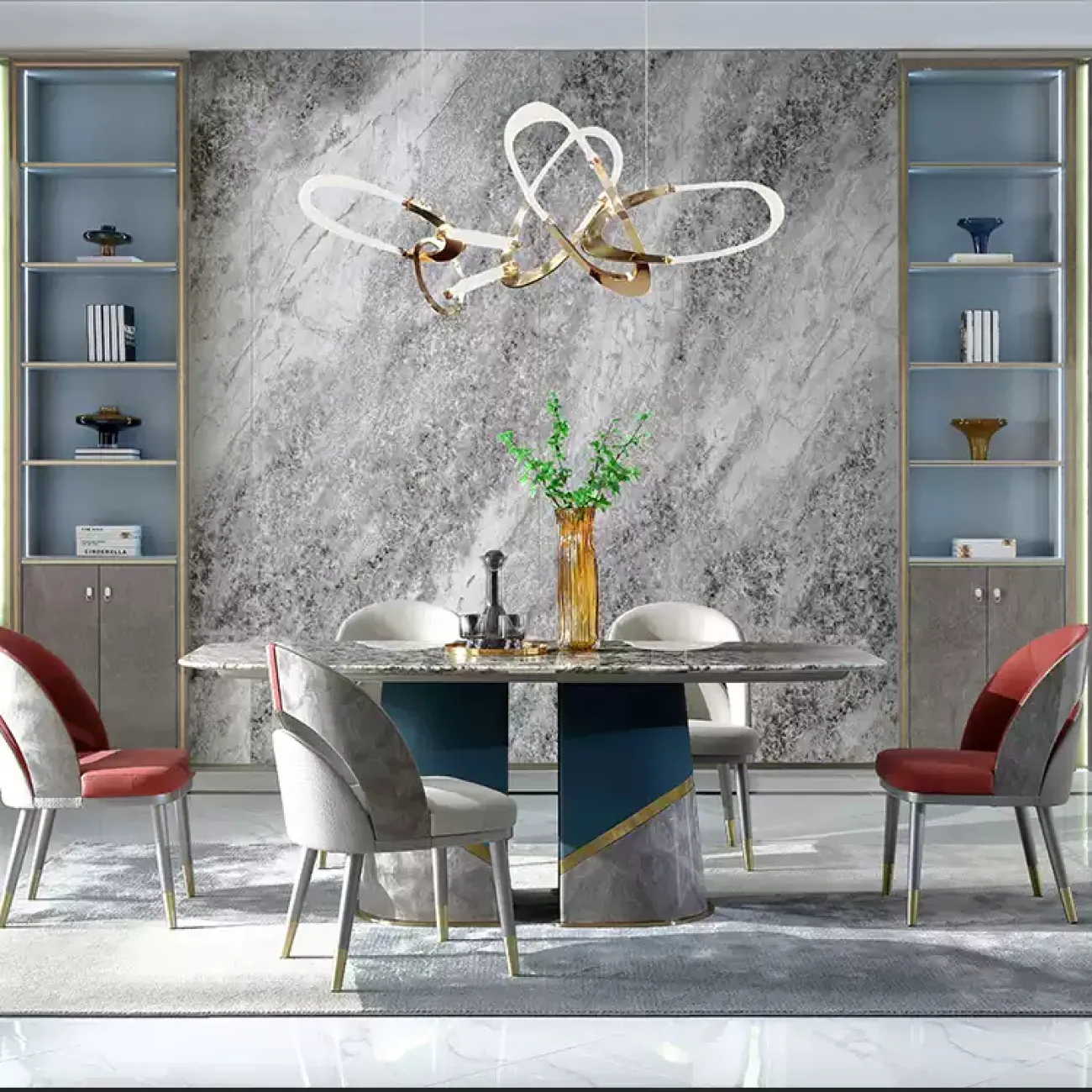 Роскошный обеденный стол MIVICA из мрамора и дерева ST38388-32 Роскошный обеденный стол MIVICA из мрамора и дерева ST38388-32