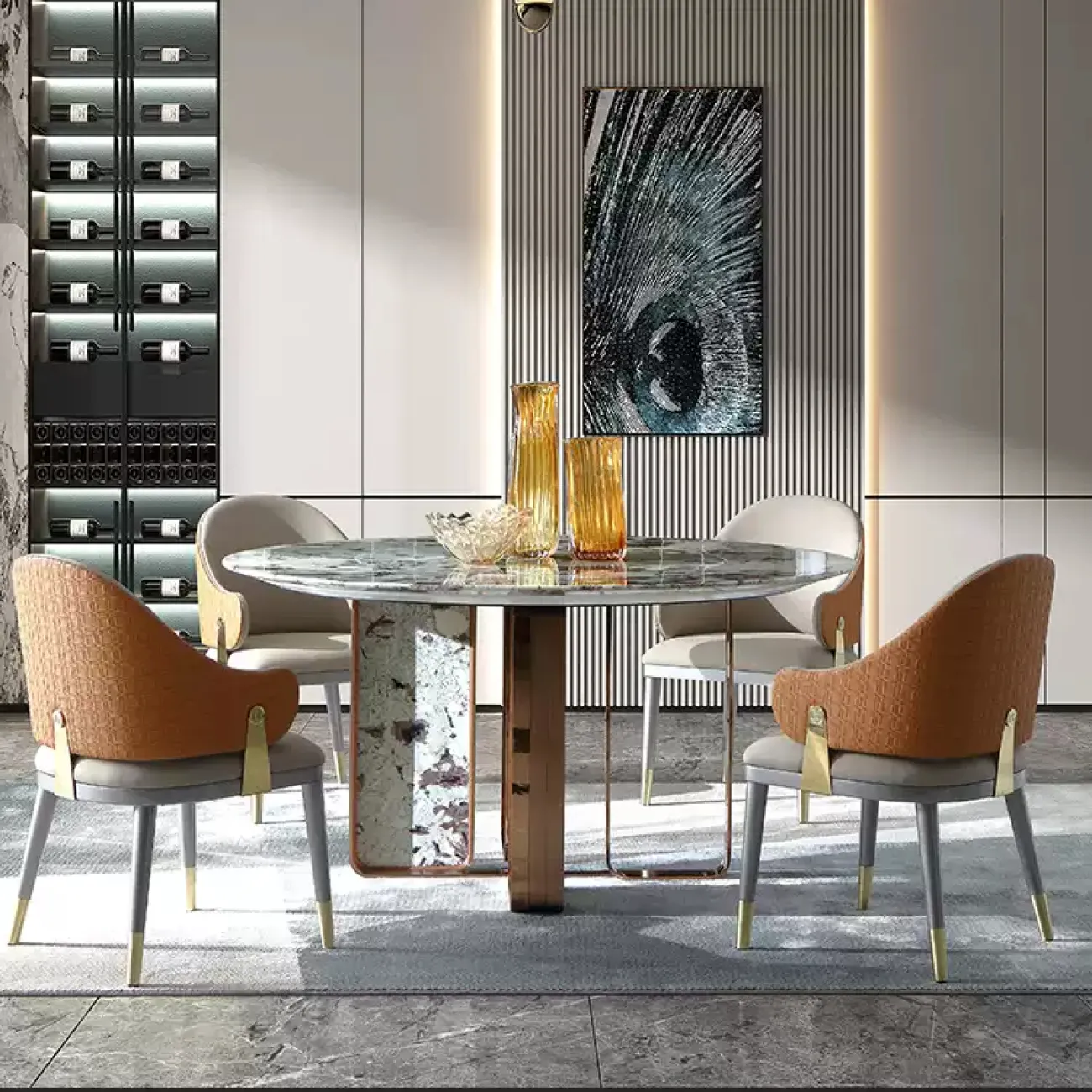 Роскошный обеденный стол MIVICA из мрамора и дерева OS38391-32