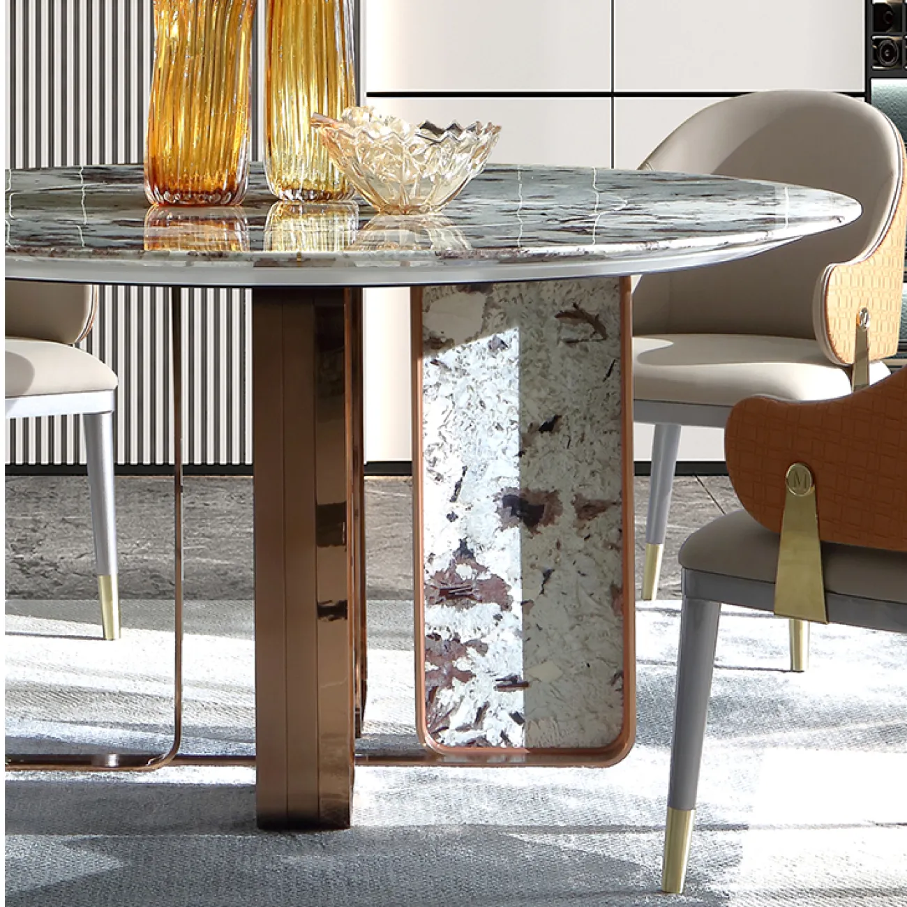 Роскошный обеденный стол MIVICA из мрамора и дерева OS38391-32