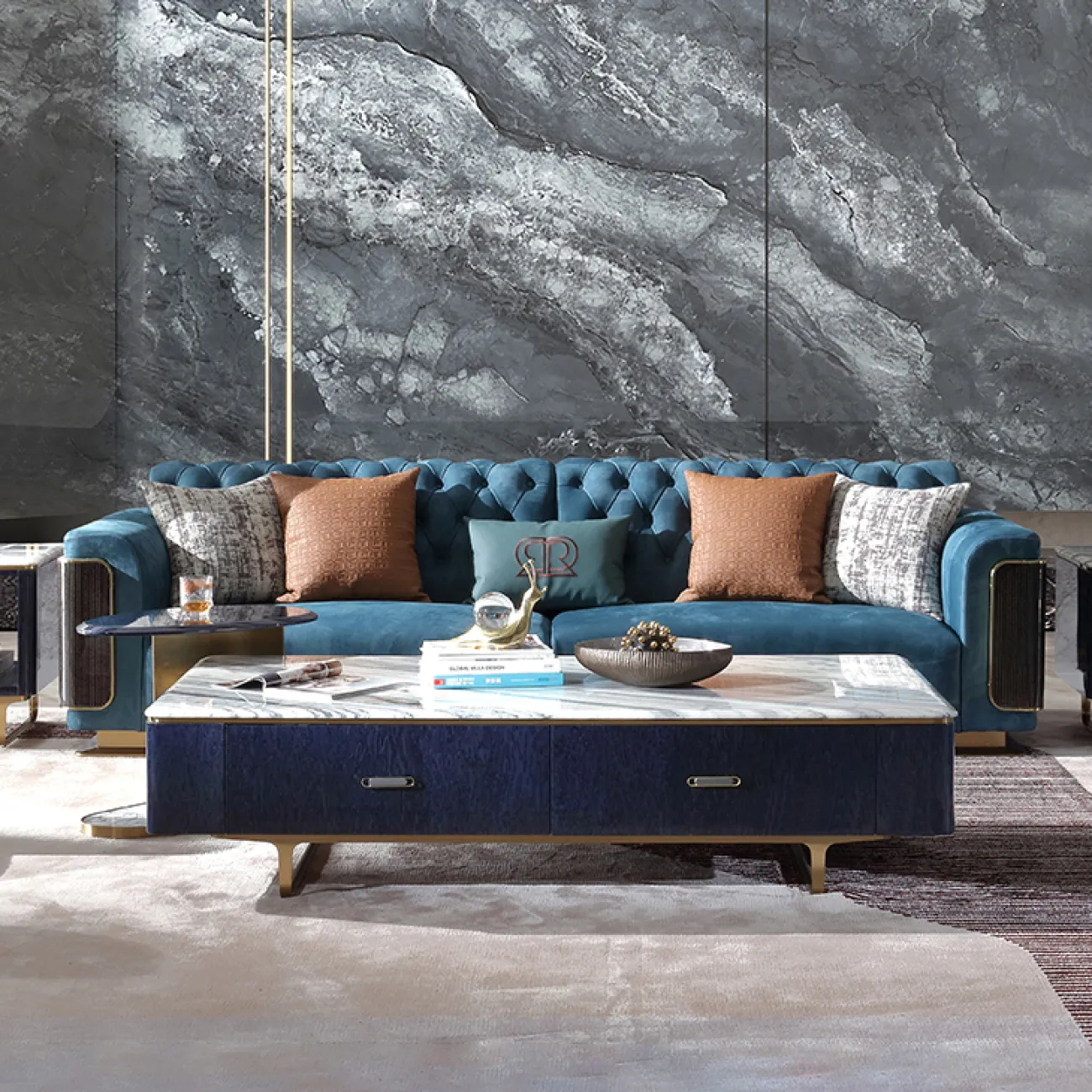 Стильный журнальный столик MIVICA из мрамора и дерева JS38411-32