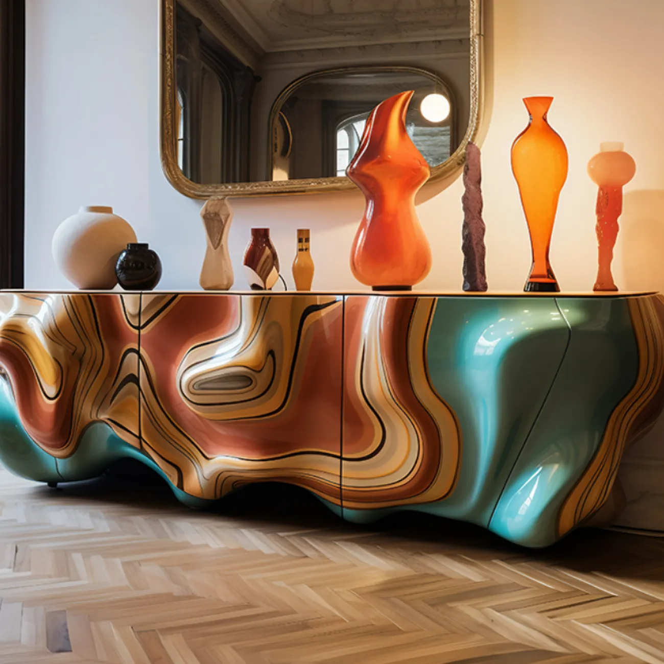 Дизайнерская тумба под телевизор MIVICA из пластика ASA и металла TB38491-32