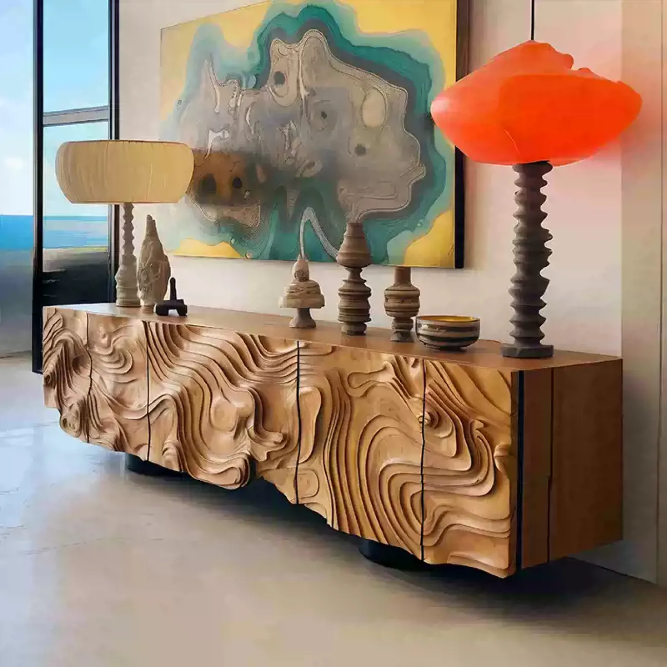 Эксклюзивная тумба под телевизор MIVICA с художественной резьбой по дереву TB38494-32