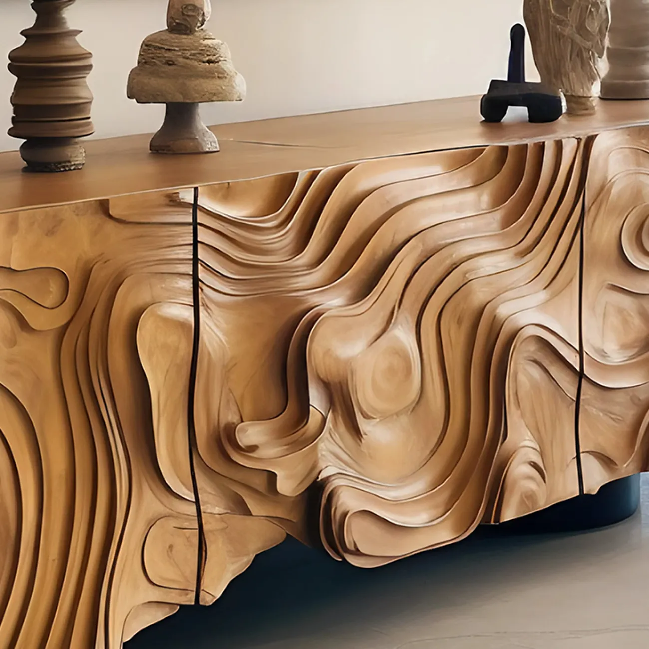 Эксклюзивная тумба под телевизор MIVICA с художественной резьбой по дереву TB38494-32