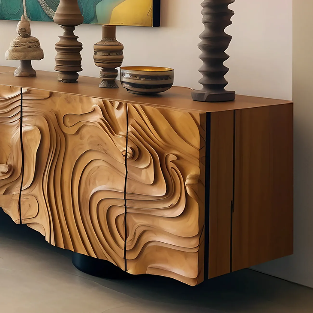 Эксклюзивная тумба под телевизор MIVICA с художественной резьбой по дереву TB38494-32