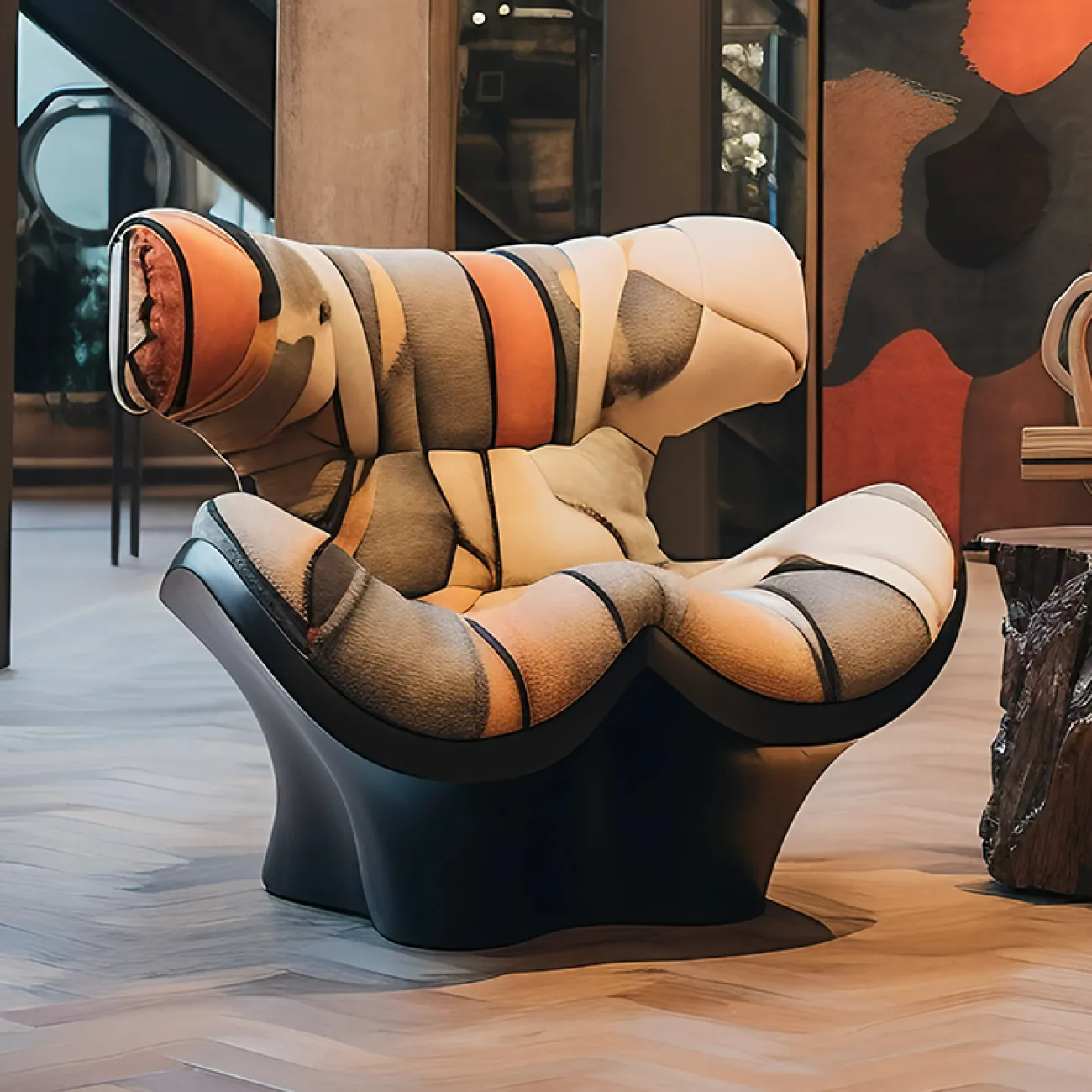 Дизайнерское текстильное кресло MIVICA с оригинальной формой и принтом KR38504-32 Дизайнерское текстильное кресло MIVICA с оригинальной формой и принтом KR38504-32