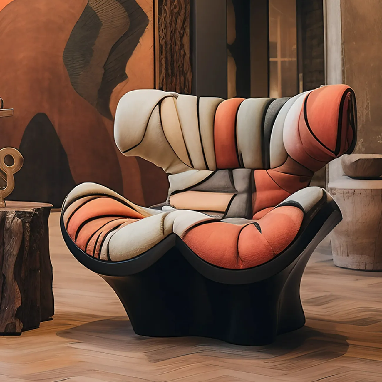 Дизайнерское текстильное кресло MIVICA с оригинальной формой и принтом KR38504-32 Дизайнерское текстильное кресло MIVICA с оригинальной формой и принтом KR38504-32