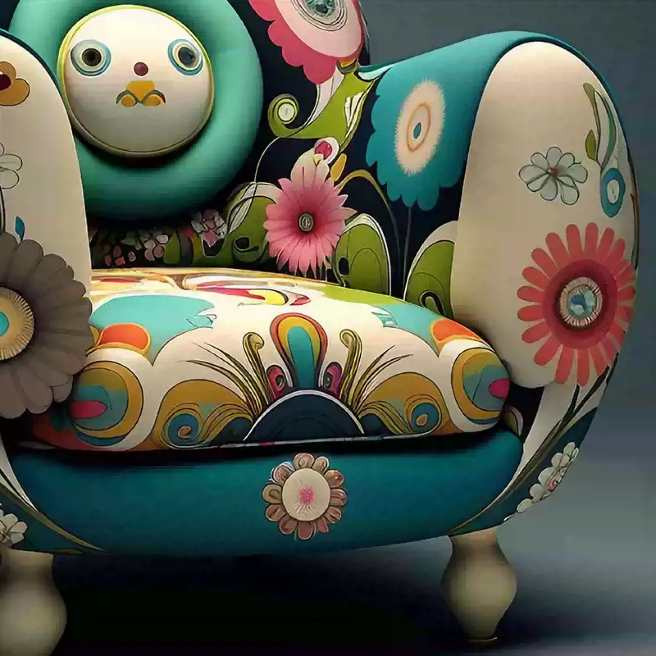 Дизайнерское текстильное кресло MIVICA с оригинальной формой и принтом KR38509-32 Дизайнерское текстильное кресло MIVICA с оригинальной формой и принтом KR38509-32