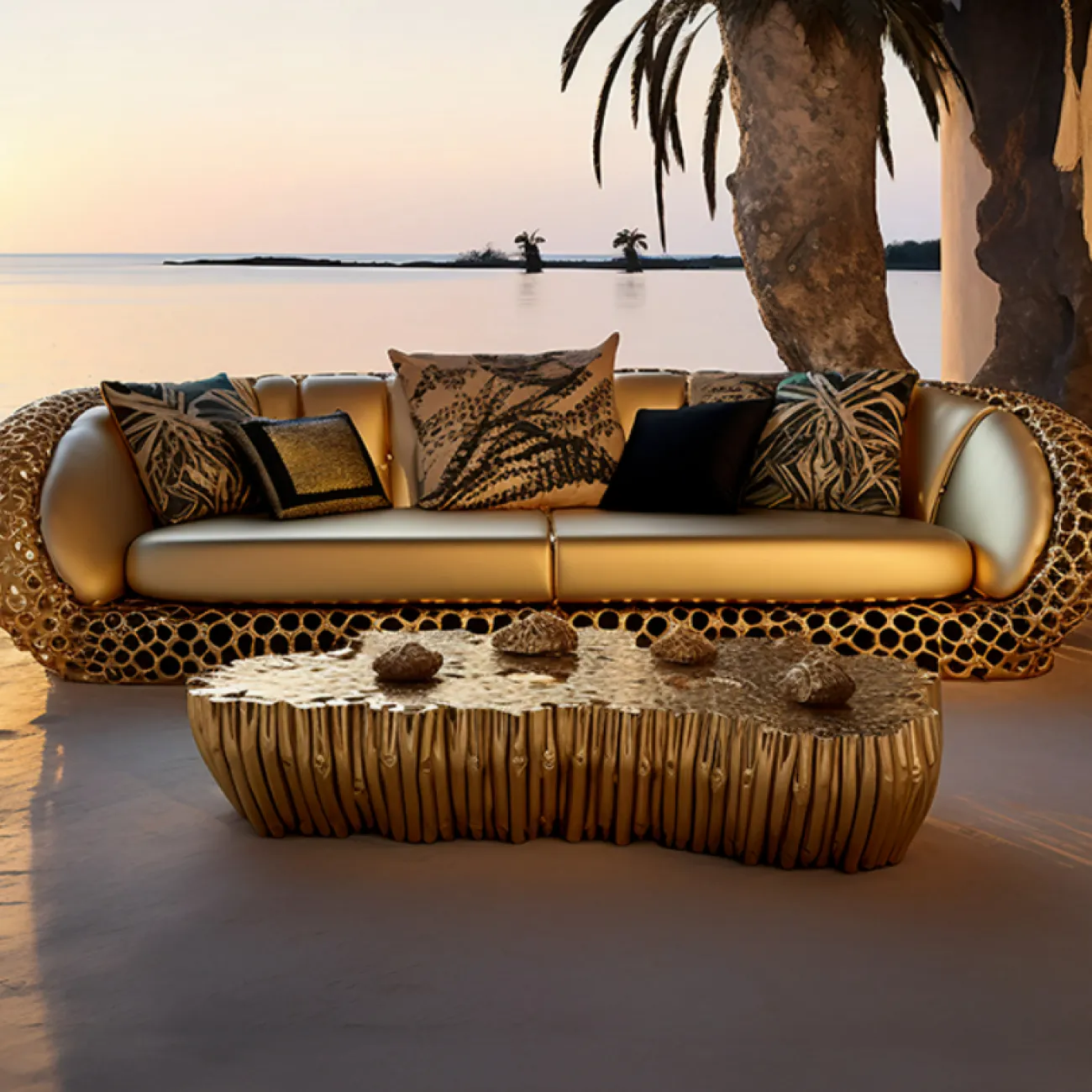 Дизайнерский кожаный диван MIVICA необычной формы и фактуры DV38510-32