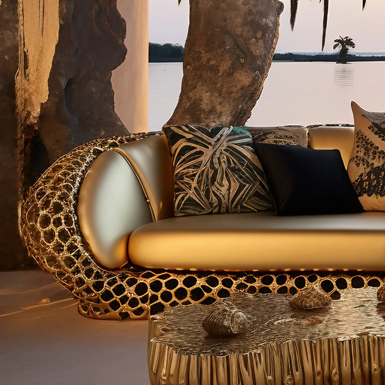 Дизайнерский кожаный диван MIVICA необычной формы и фактуры DV38510-32