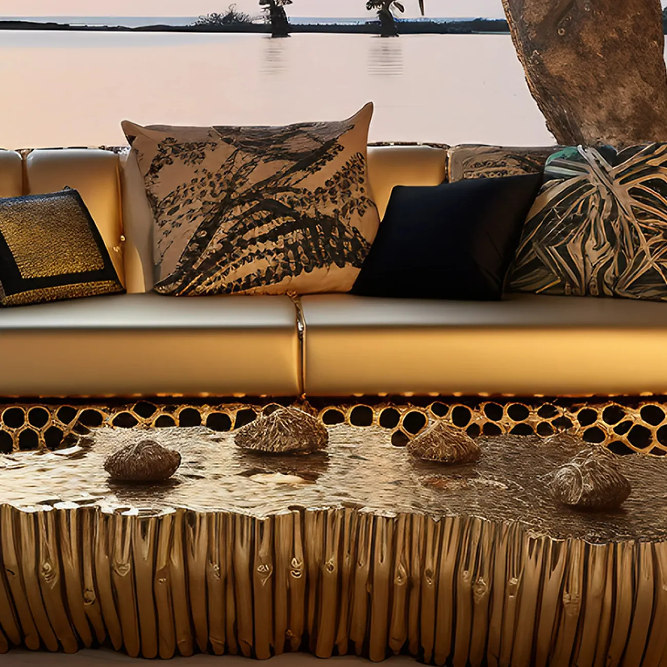 Дизайнерский кожаный диван MIVICA необычной формы и фактуры DV38510-32