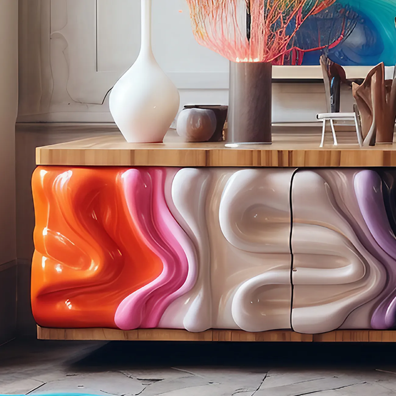 Дизайнерская тумба под телевизор MIVICA из пластика ASA и дерева TB38516-32