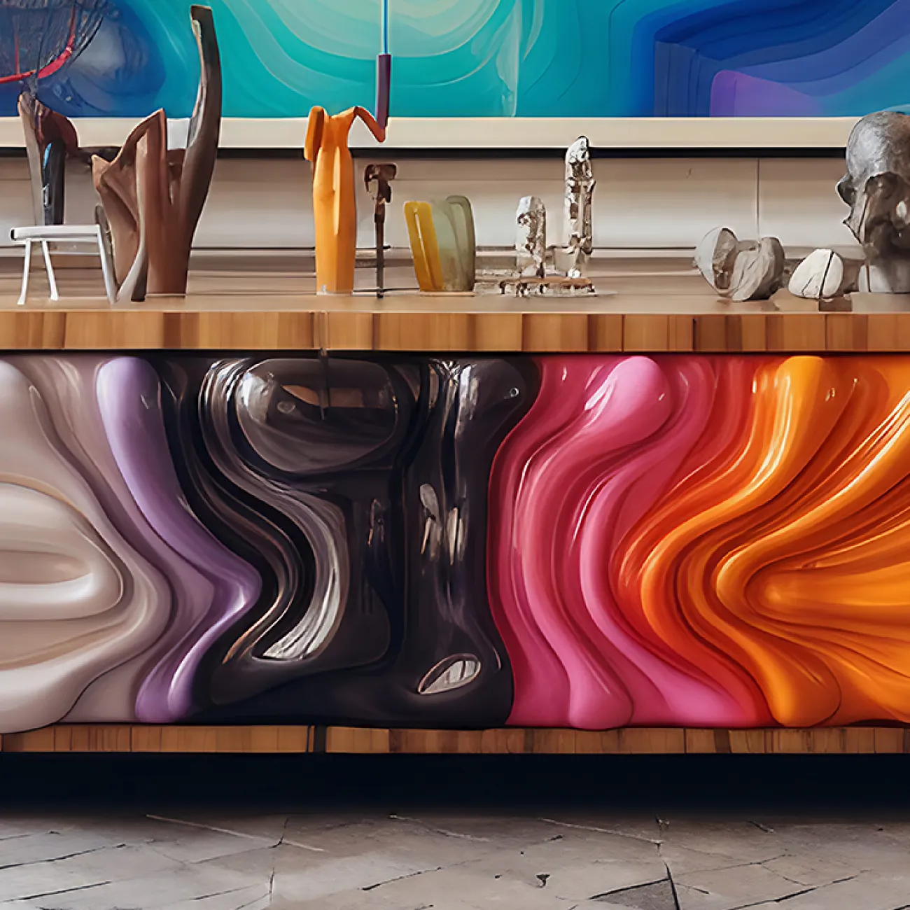 Дизайнерская тумба под телевизор MIVICA из пластика ASA и дерева TB38516-32