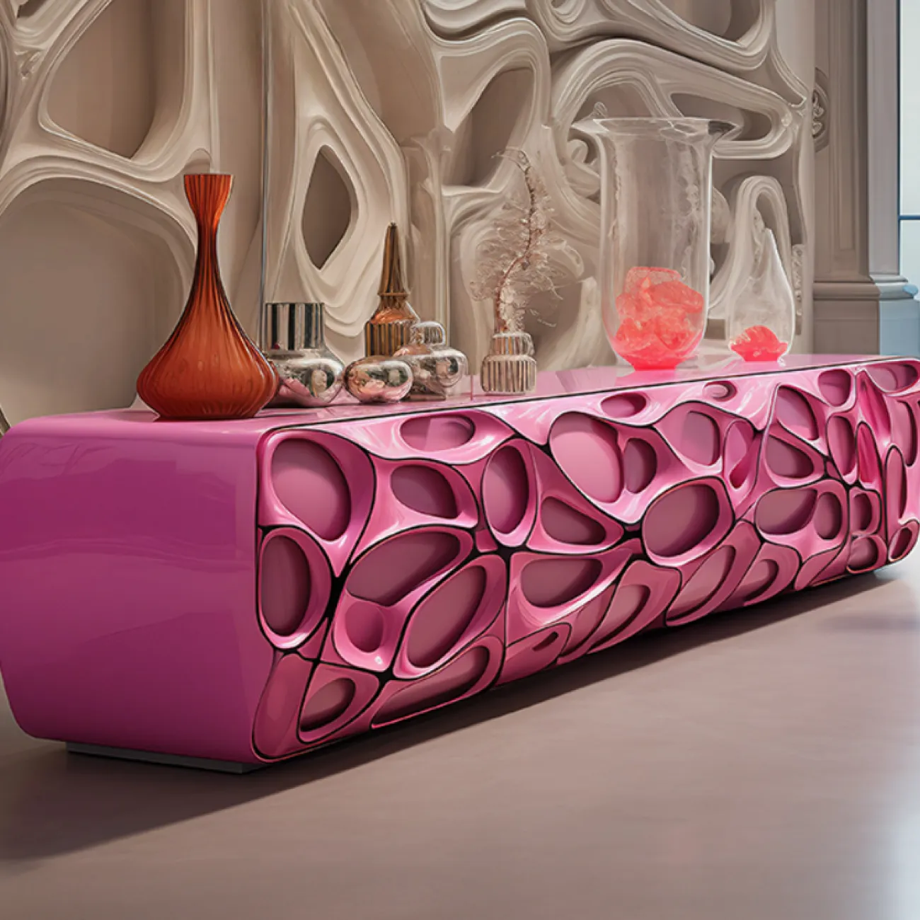 Дизайнерская тумба под телевизор MIVICA из пластика ASA и дерева TB38517-32