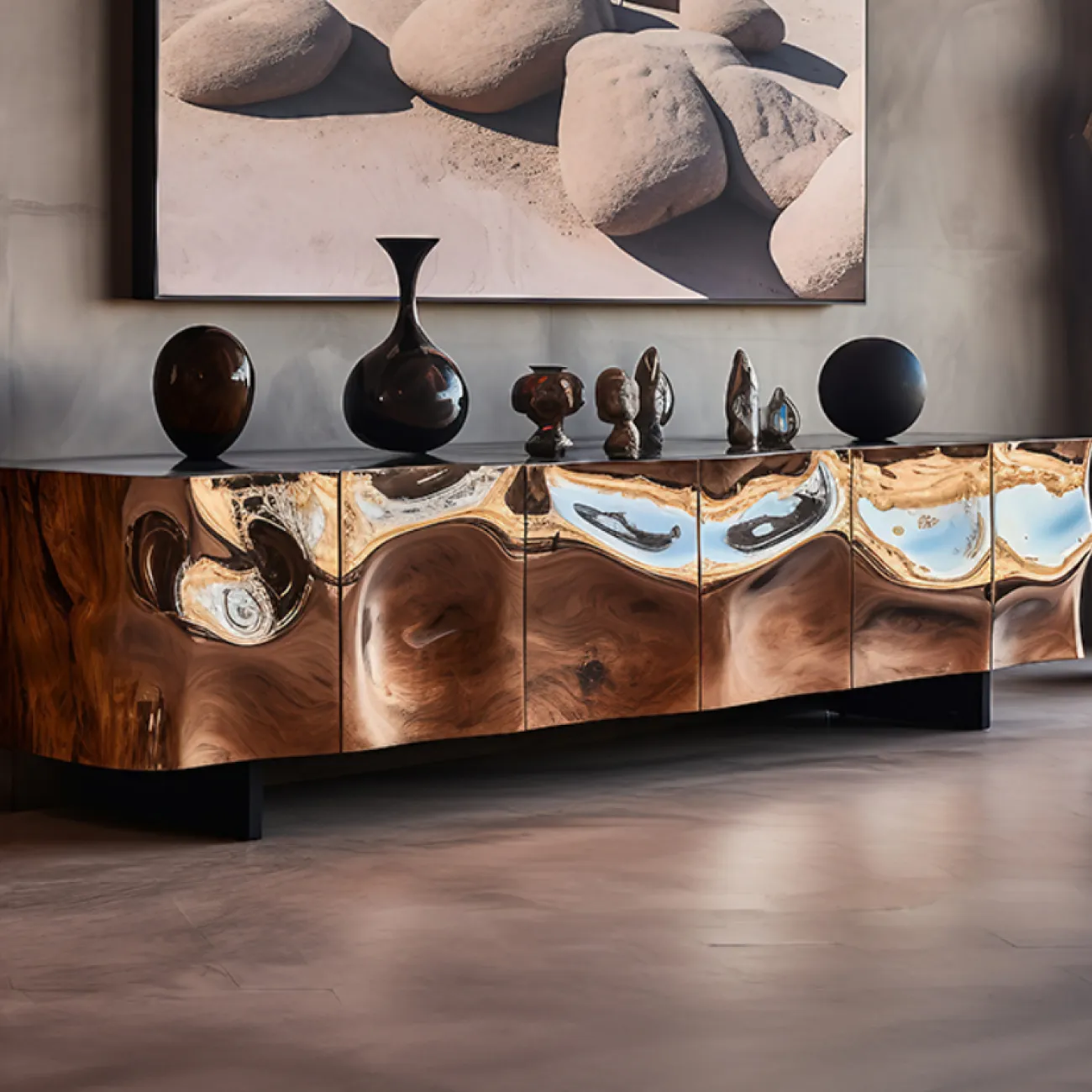 Зеркальный золотой комод MIVICA из пластика ASA и дерева KD38521-32 Зеркальный золотой комод MIVICA из пластика ASA и дерева KD38521-32