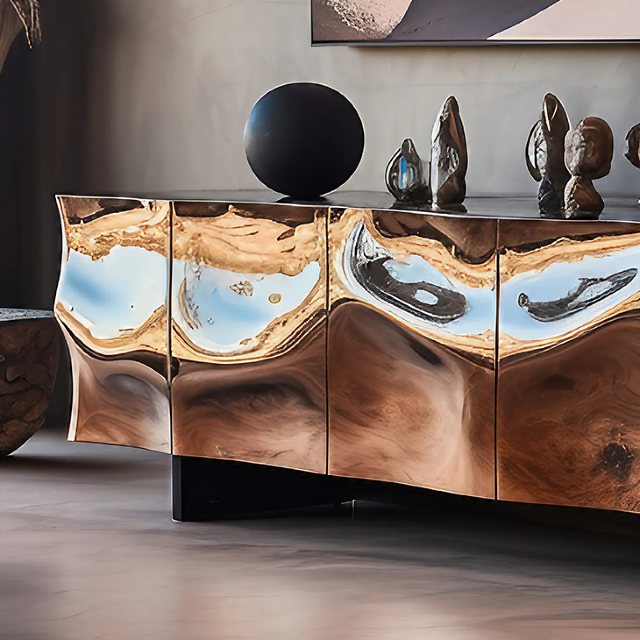 Зеркальный золотой комод MIVICA из пластика ASA и дерева KD38521-32 Зеркальный золотой комод MIVICA из пластика ASA и дерева KD38521-32