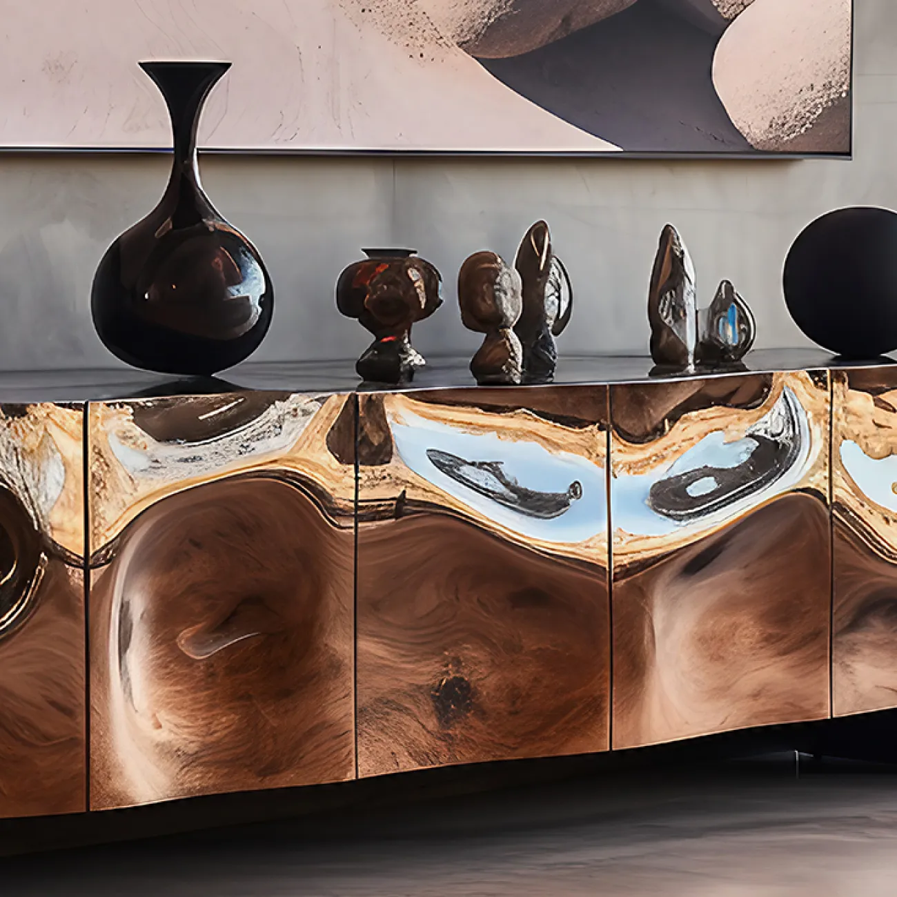 Зеркальный золотой комод MIVICA из пластика ASA и дерева KD38521-32 Зеркальный золотой комод MIVICA из пластика ASA и дерева KD38521-32