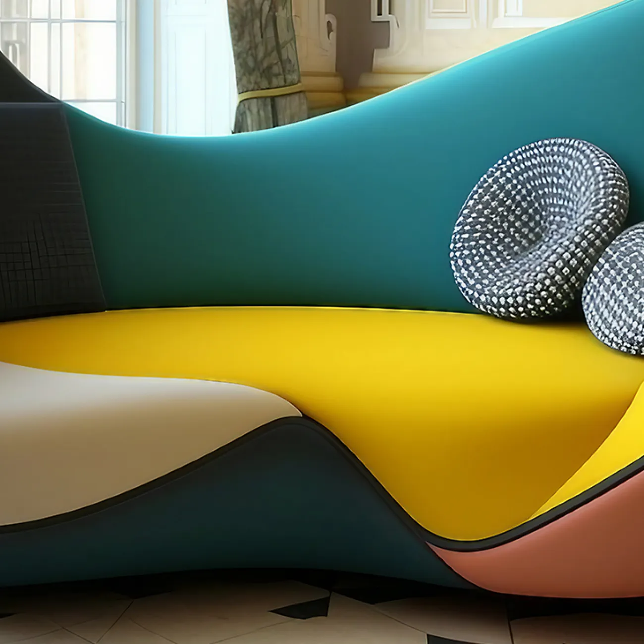 Дизайнерский диван "Цветная рапсодия" MIVICA из дерева и текстиля с ярким принтом DV38523-32 Дизайнерский диван "Цветная рапсодия" MIVICA из дерева и текстиля с ярким принтом DV38523-32