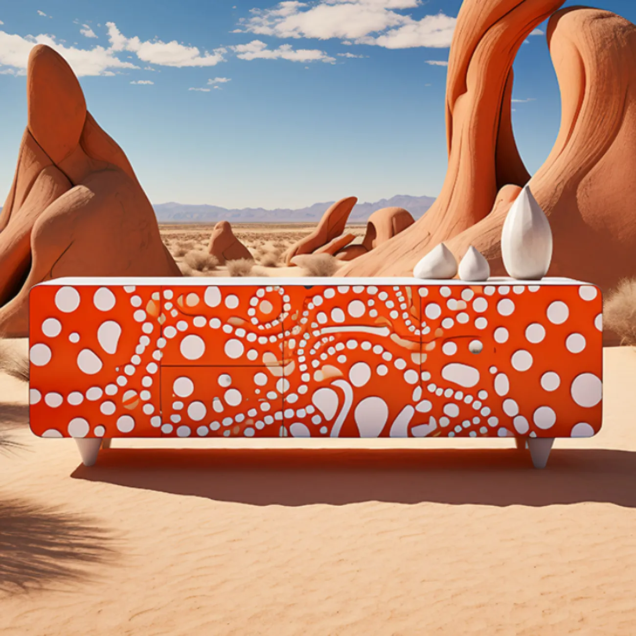 Яркая дизайнерская тумба под телевизор Love Creation от MIVICA из дерева с ручной росписью TB38554-32