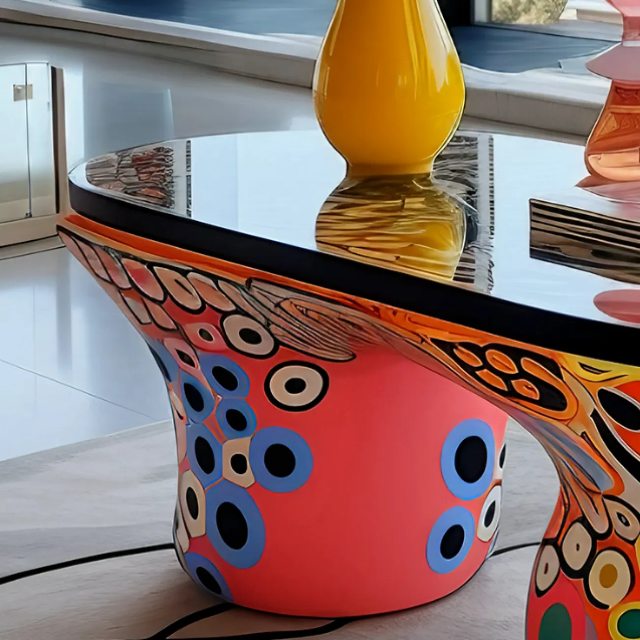 Яркий журнальный столик Love Creation от MIVICA из дерева и стекла JS38555-32