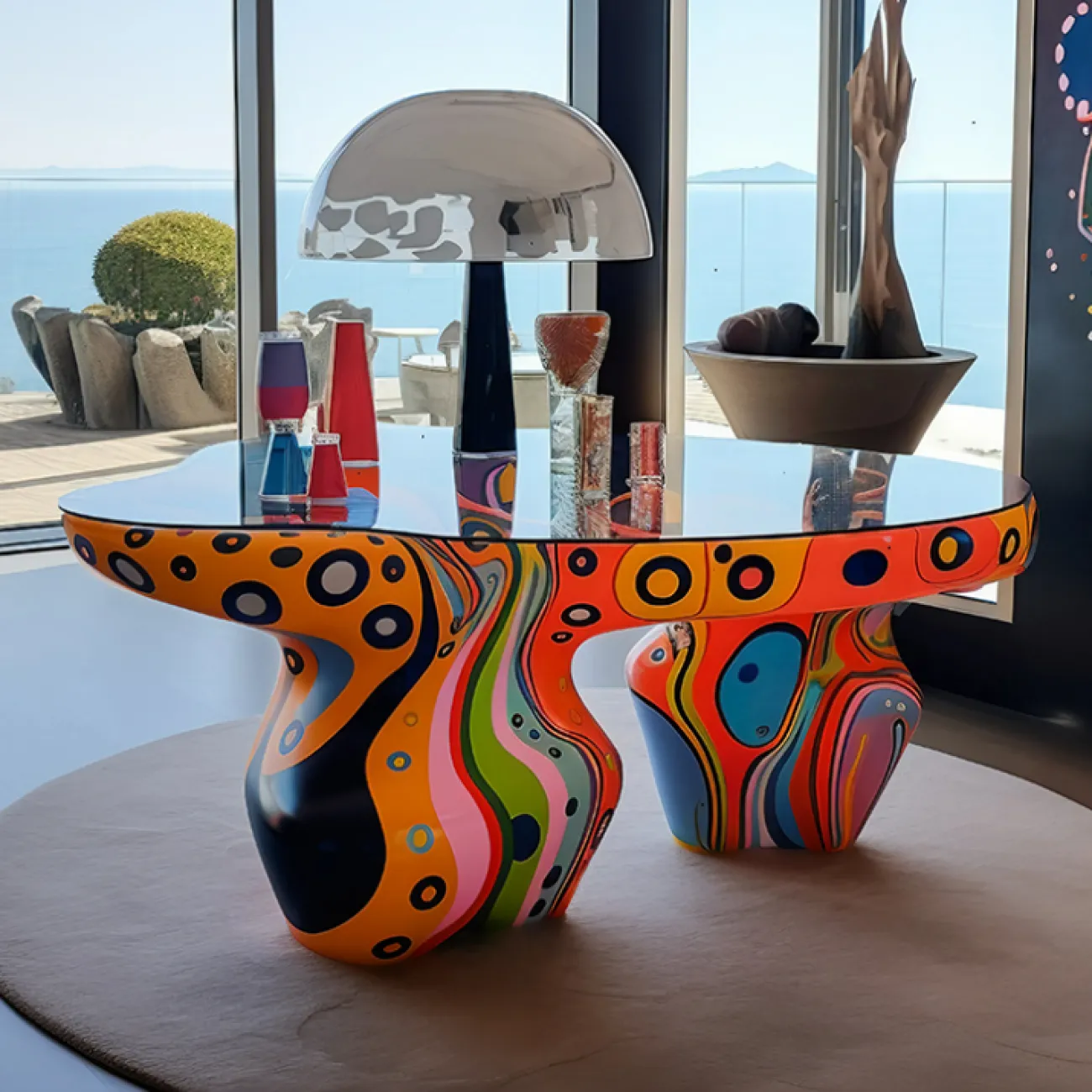 Яркий журнальный столик Love Creation от MIVICA из дерева и стекла JS38557-32