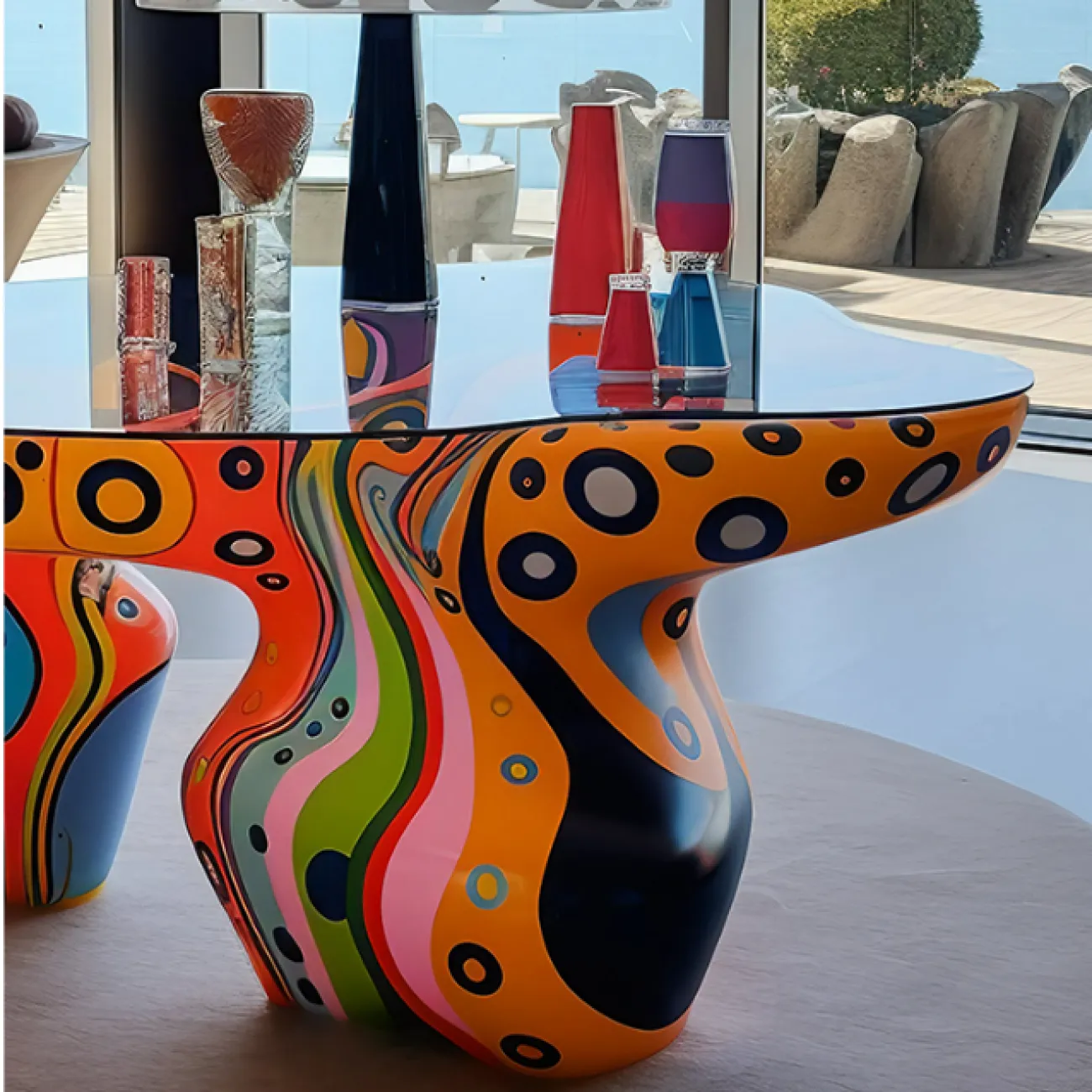 Яркий журнальный столик Love Creation от MIVICA из дерева и стекла JS38557-32