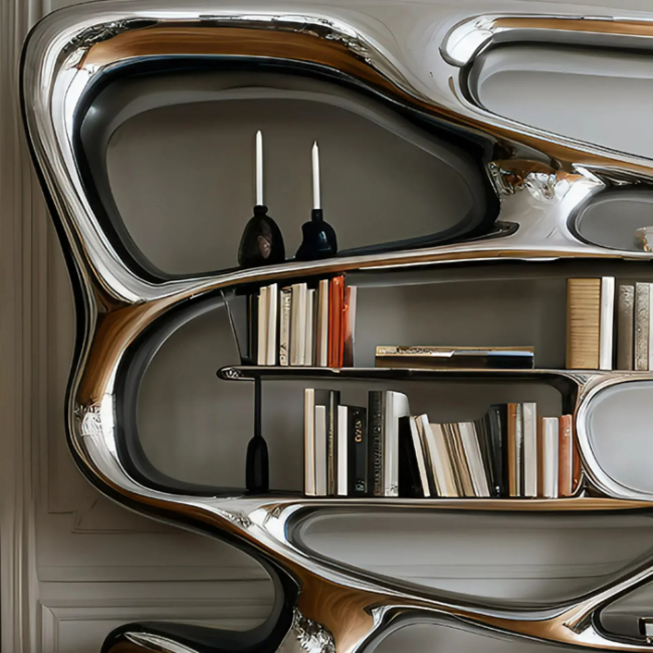 Дизайнерская книжная полка Love Creation от MIVICA из чёрного дерева и нанопокрытием KP38578-32