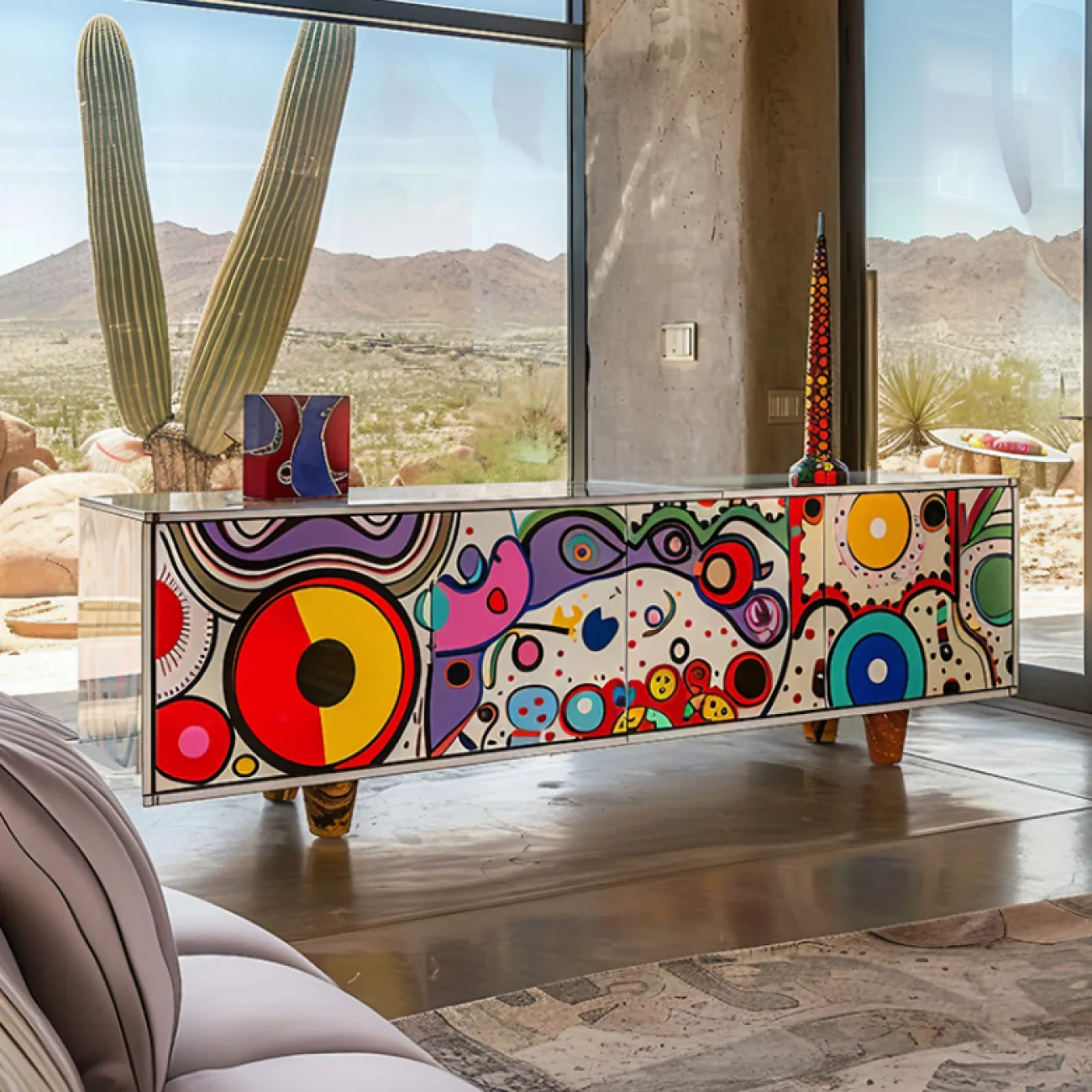 Тумба под телевизор  в стиле поп-арт Love Creation от MIVICA из дерева с ручной росписью TB38587-32