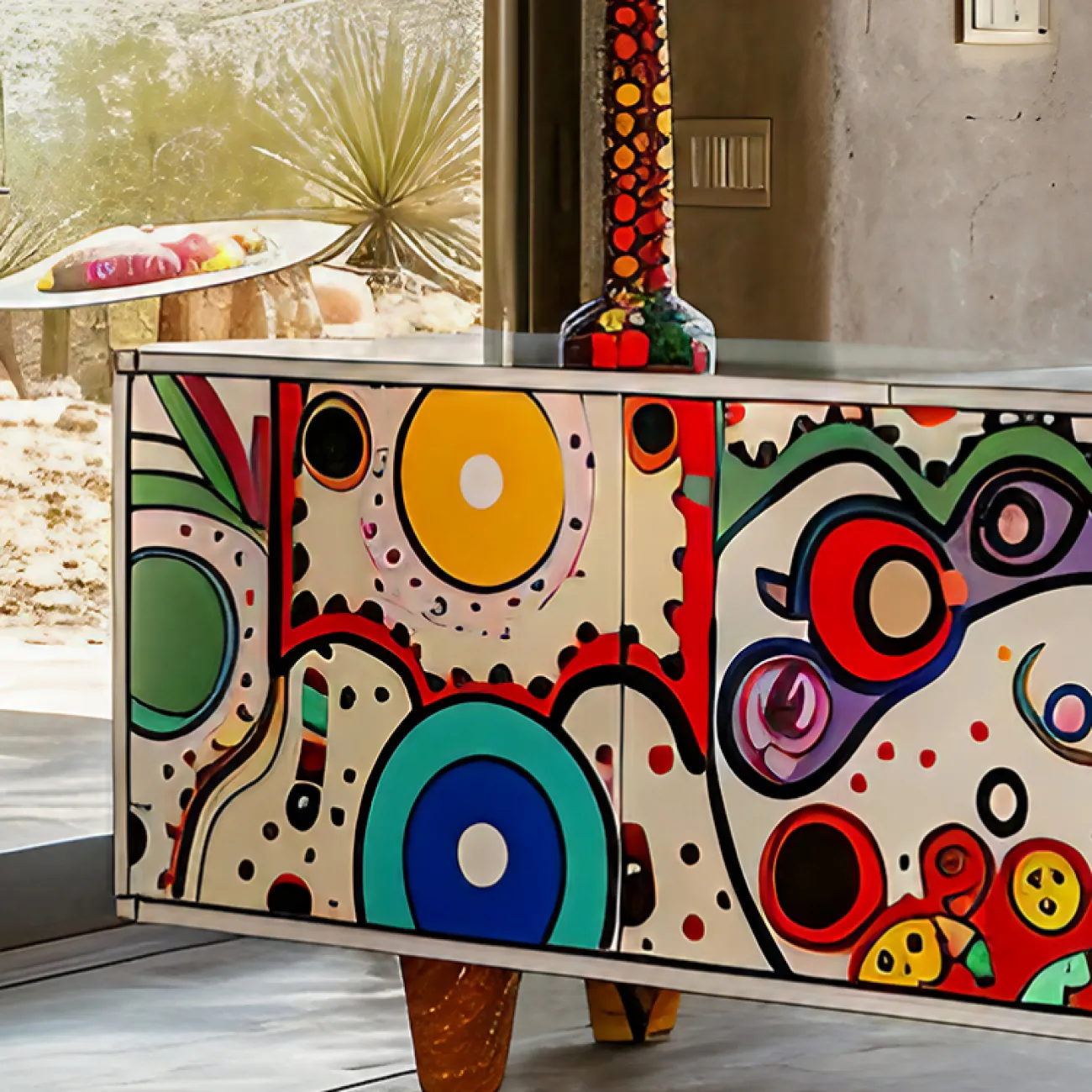 Тумба под телевизор  в стиле поп-арт Love Creation от MIVICA из дерева с ручной росписью TB38587-32