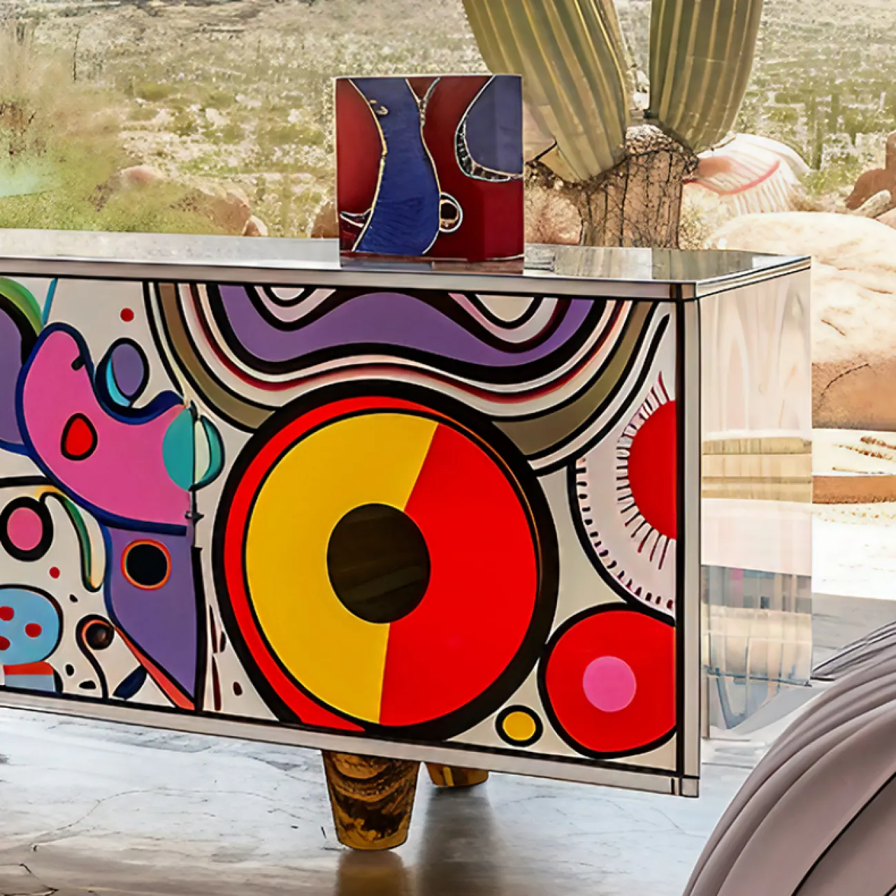 Тумба под телевизор  в стиле поп-арт Love Creation от MIVICA из дерева с ручной росписью TB38587-32