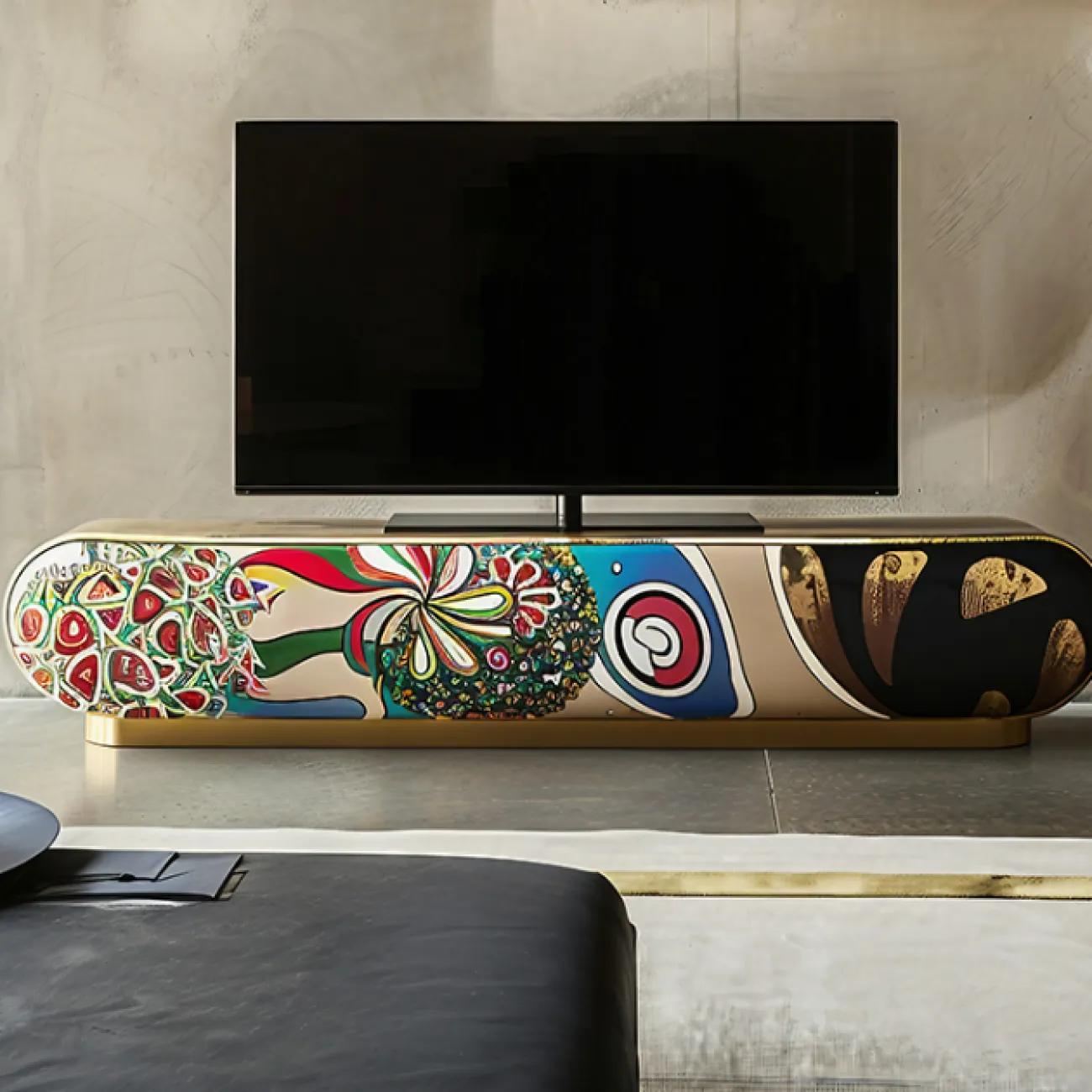 Тумба под телевизор в стиле поп-арт Love Creation от MIVICA из дерева с ручной росписью TB38589-32 Тумба под телевизор в стиле поп-арт Love Creation от MIVICA из дерева с ручной росписью TB38589-32