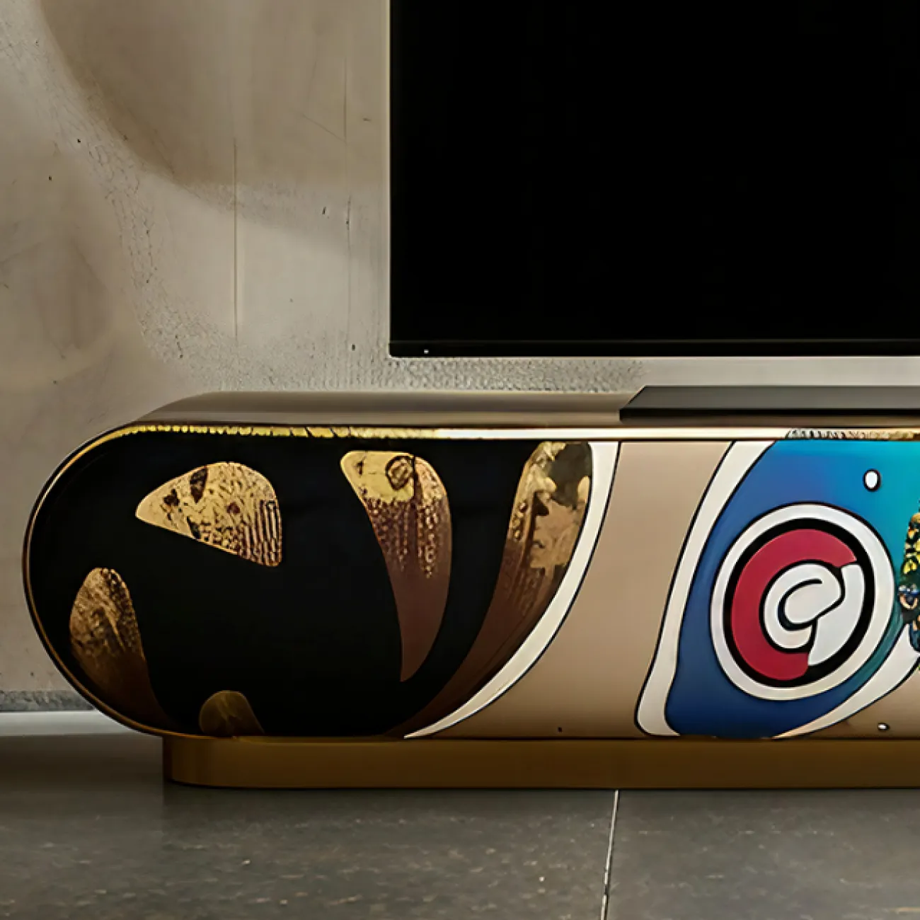 Тумба под телевизор в стиле поп-арт Love Creation от MIVICA из дерева с ручной росписью TB38589-32 Тумба под телевизор в стиле поп-арт Love Creation от MIVICA из дерева с ручной росписью TB38589-32