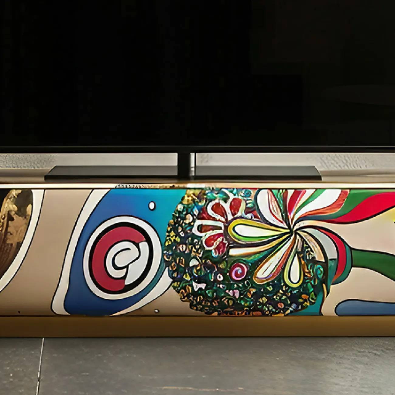 Тумба под телевизор в стиле поп-арт Love Creation от MIVICA из дерева с ручной росписью TB38589-32 Тумба под телевизор в стиле поп-арт Love Creation от MIVICA из дерева с ручной росписью TB38589-32