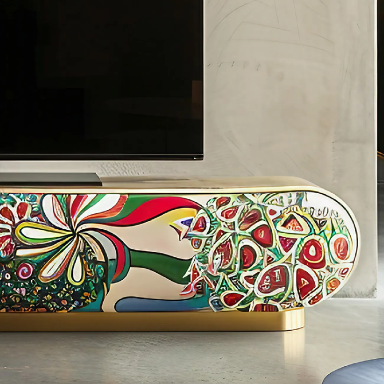 Тумба под телевизор в стиле поп-арт Love Creation от MIVICA из дерева с ручной росписью TB38589-32 Тумба под телевизор в стиле поп-арт Love Creation от MIVICA из дерева с ручной росписью TB38589-32