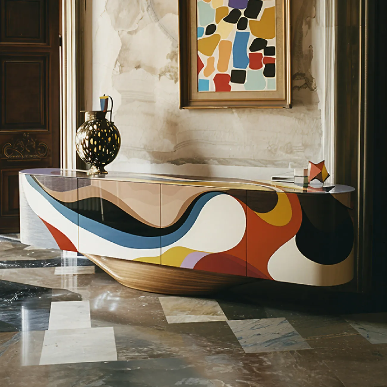 Тумба под телевизор Love Creation от MIVICA из дерева с ручной росписью TB38590-32