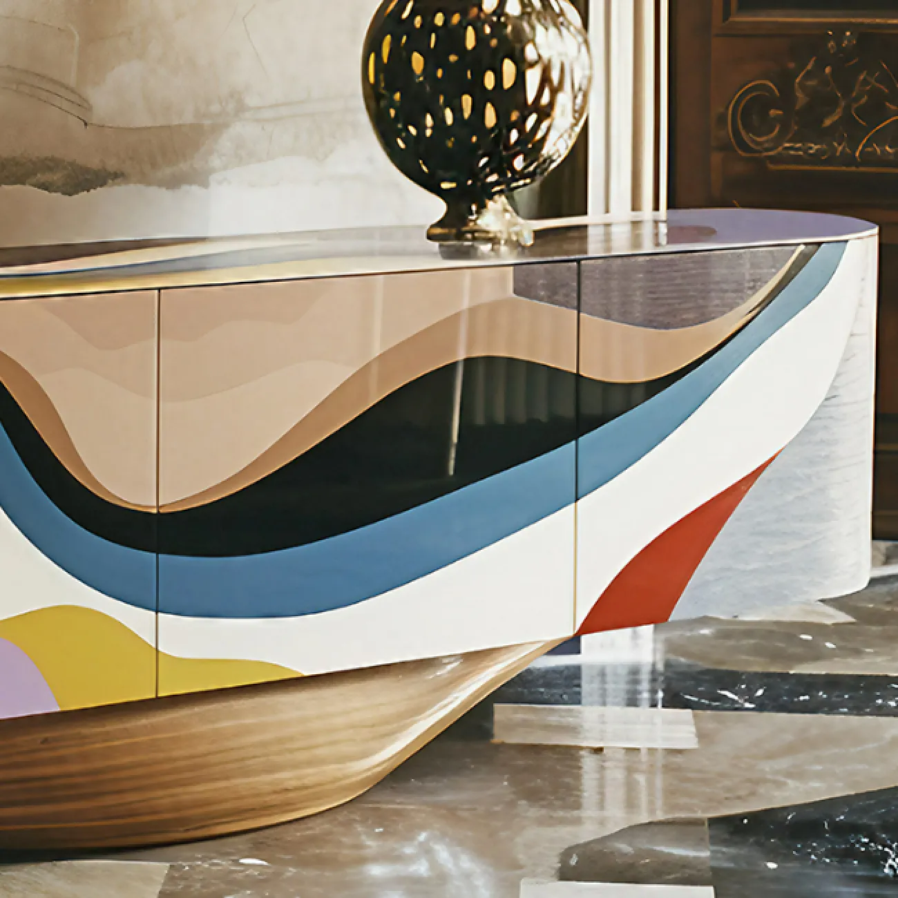 Тумба под телевизор Love Creation от MIVICA из дерева с ручной росписью TB38590-32