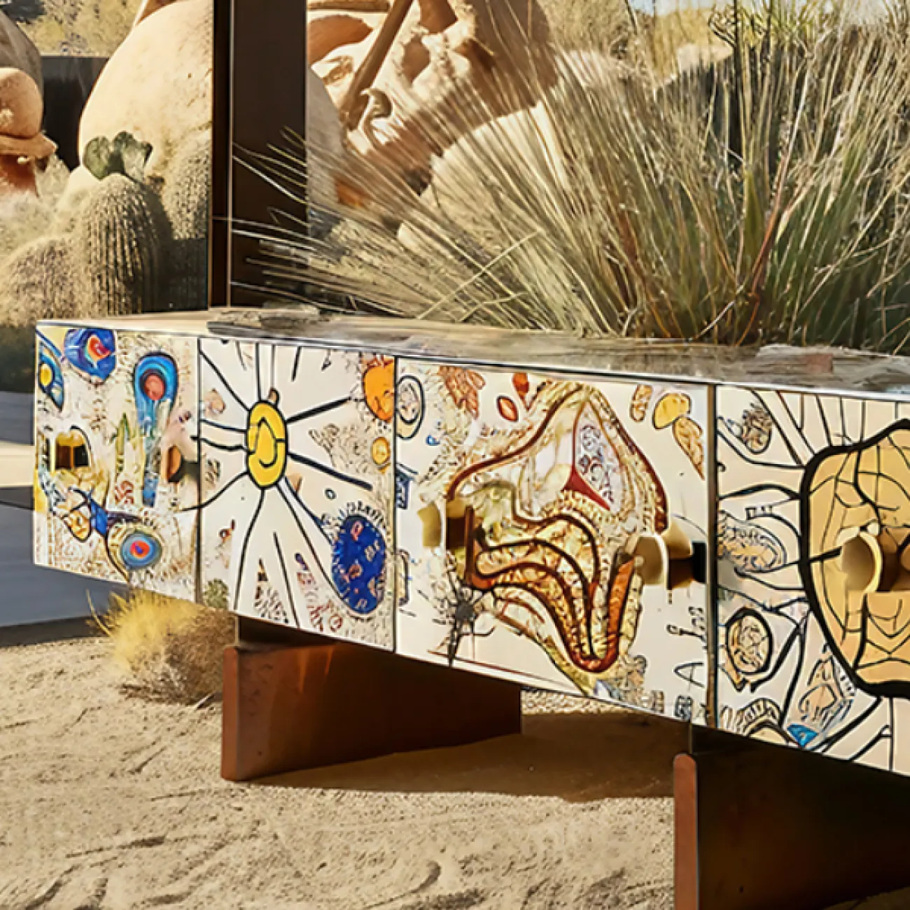 Тумба под телевизор в стиле поп-арт Love Creation от MIVICA из дерева с ручной росписью TB38593-32 Тумба под телевизор в стиле поп-арт Love Creation от MIVICA из дерева с ручной росписью TB38593-32