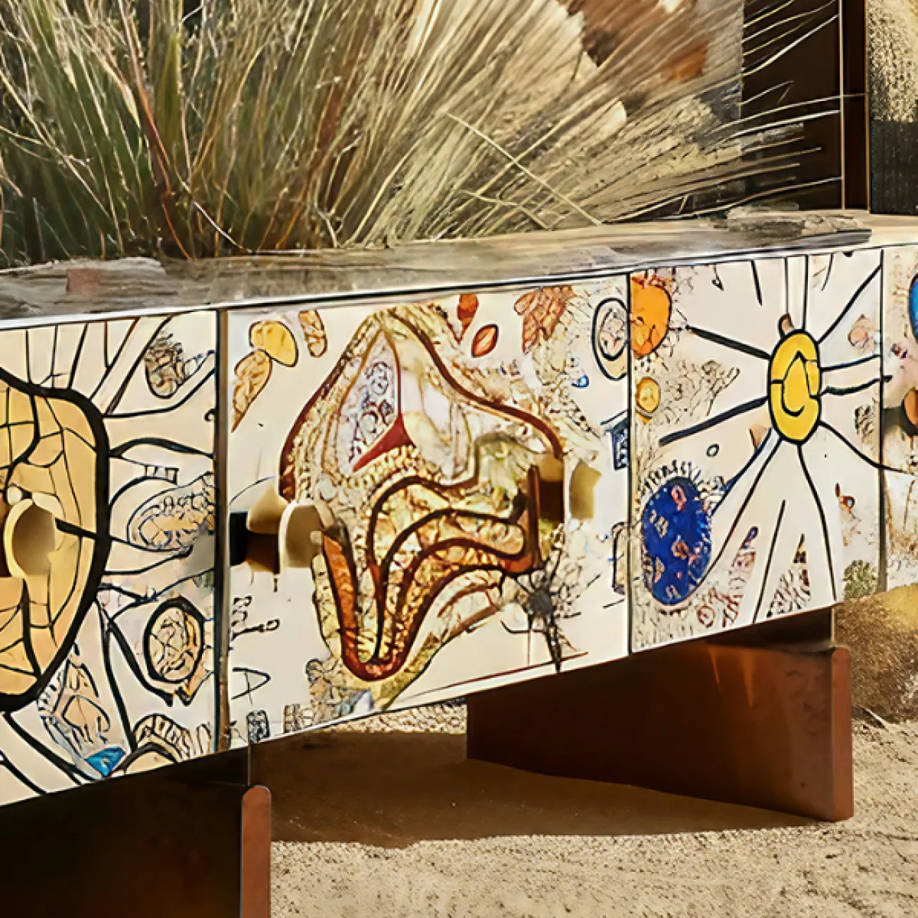 Тумба под телевизор в стиле поп-арт Love Creation от MIVICA из дерева с ручной росписью TB38593-32 Тумба под телевизор в стиле поп-арт Love Creation от MIVICA из дерева с ручной росписью TB38593-32