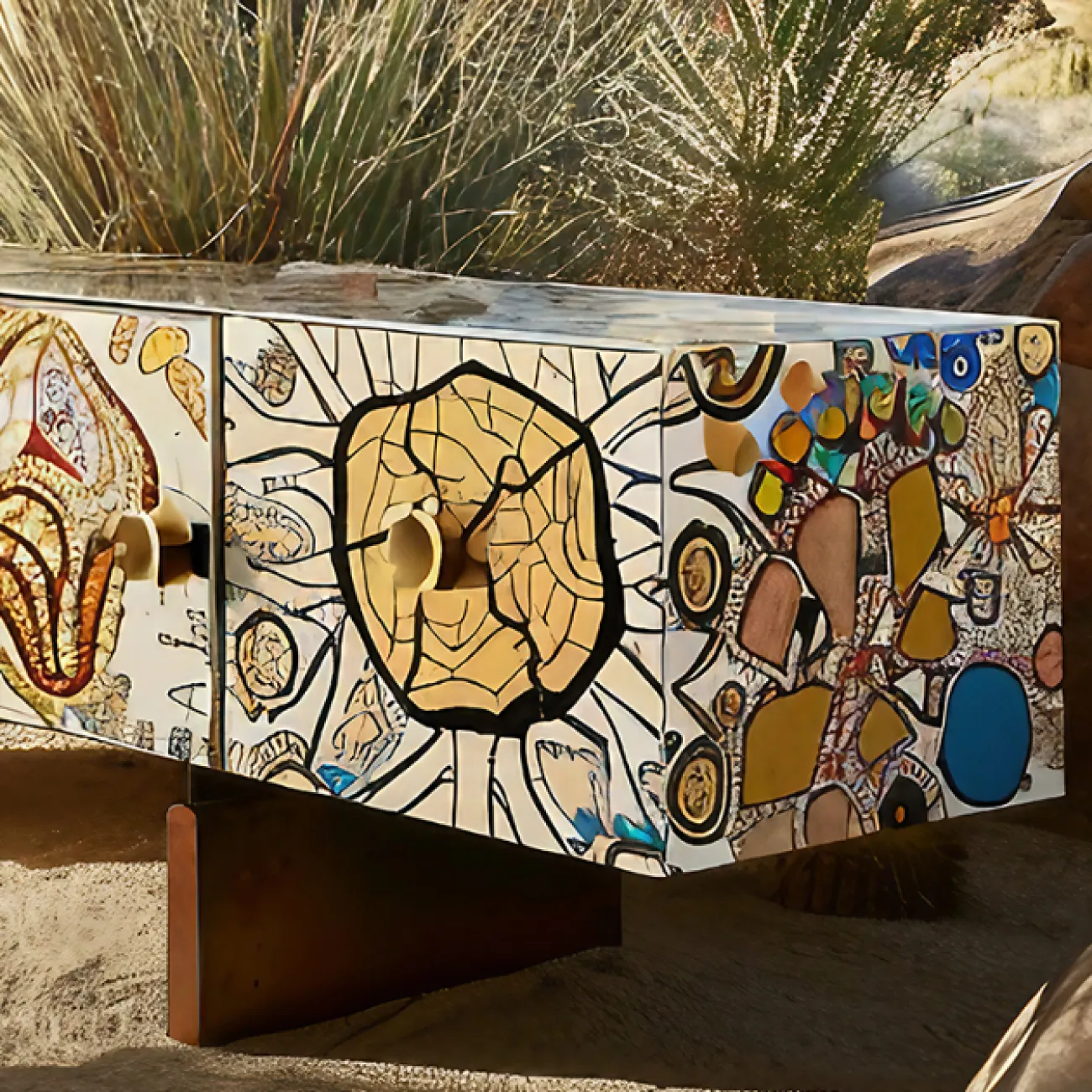 Тумба под телевизор в стиле поп-арт Love Creation от MIVICA из дерева с ручной росписью TB38593-32 Тумба под телевизор в стиле поп-арт Love Creation от MIVICA из дерева с ручной росписью TB38593-32