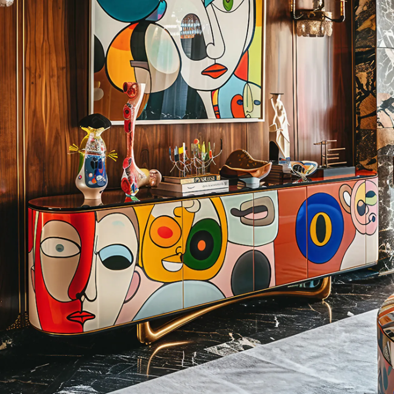 Тумба под телевизор в стиле поп-арт Love Creation от MIVICA из дерева с ручной росписью TB38594-32