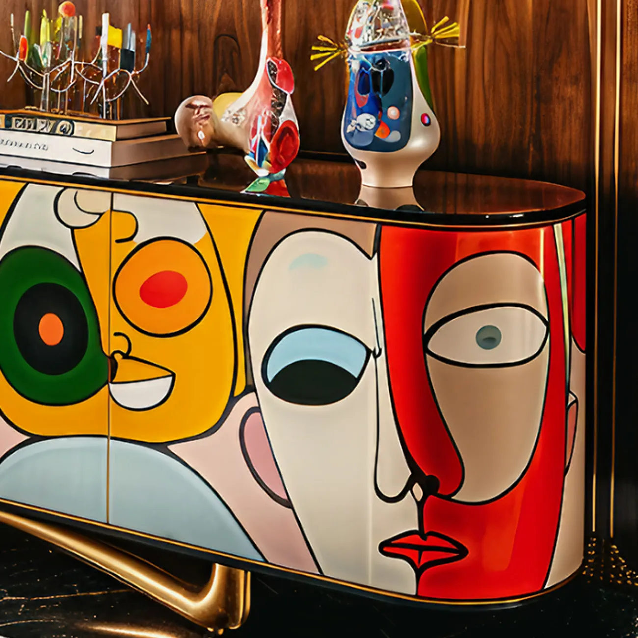 Тумба под телевизор в стиле поп-арт Love Creation от MIVICA из дерева с ручной росписью TB38594-32