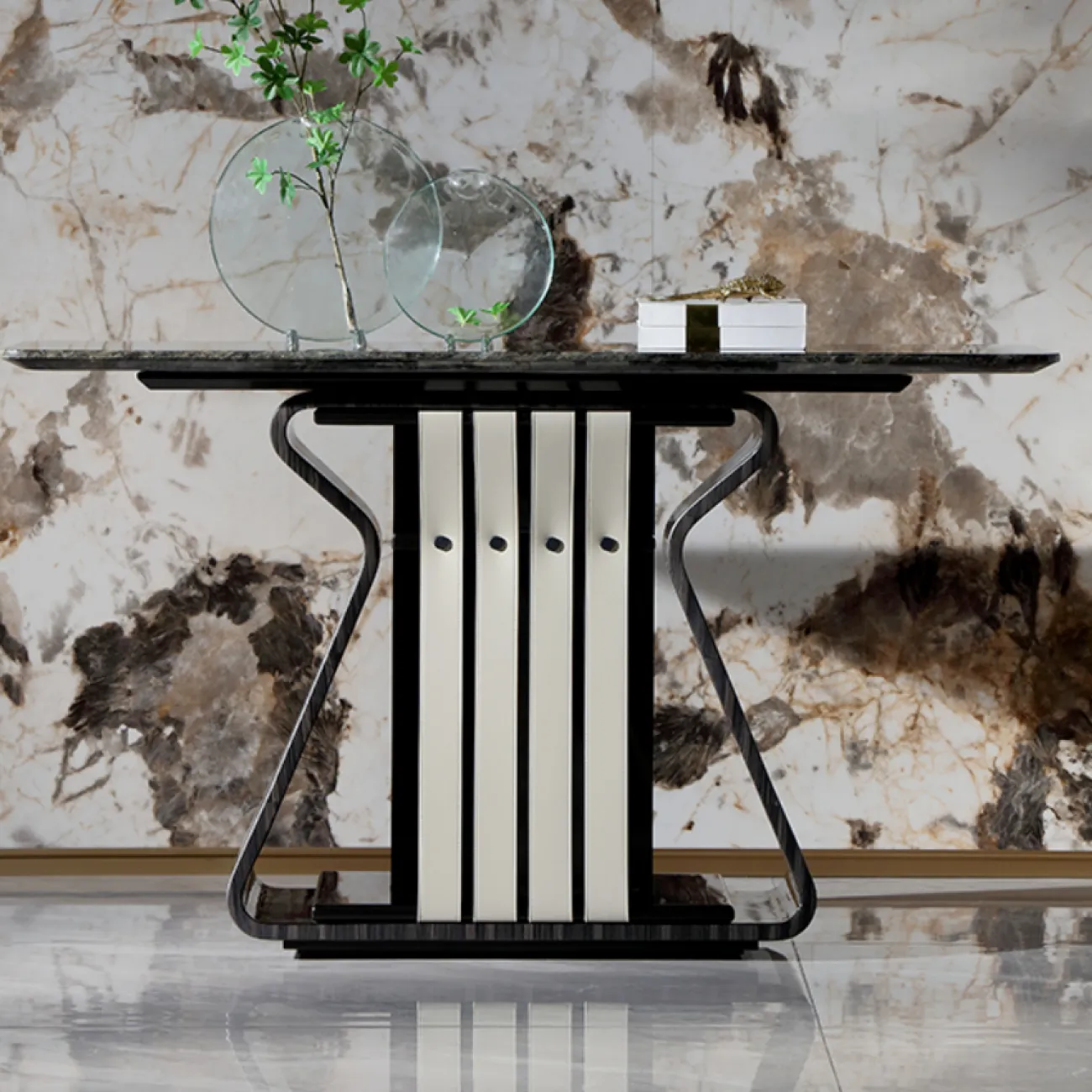 Элегантный пристенный столик MIVICA из мрамора и дерева JS38598-32