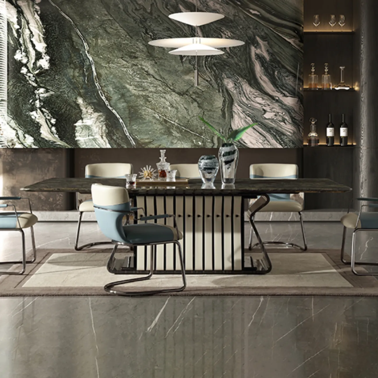 Роскошный обеденный стол MIVICA из мрамора и дерева OS38599-32 Роскошный обеденный стол MIVICA из мрамора и дерева OS38599-32