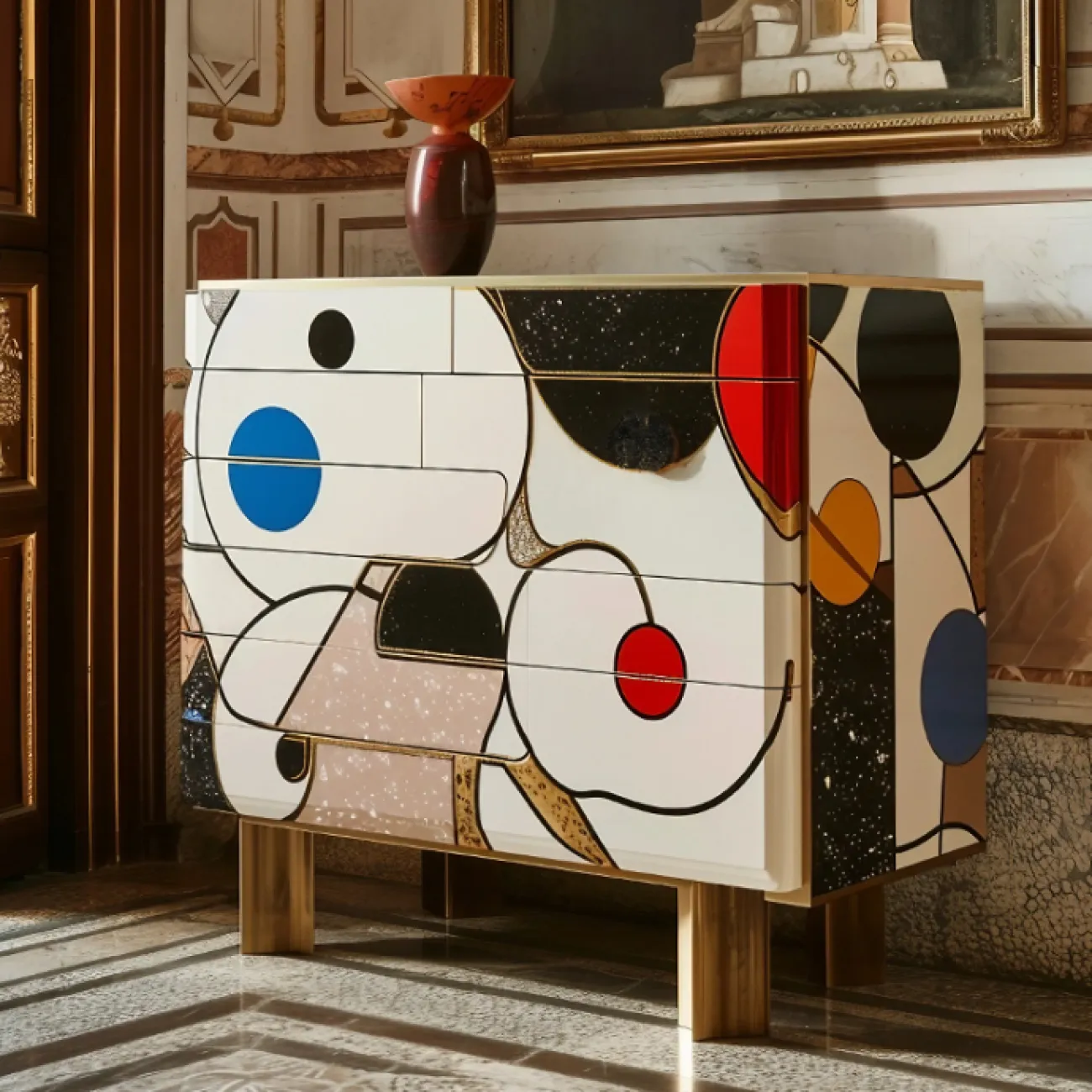 Красочный сервант MIVICA из дерева с художественной росписью SV38626-32