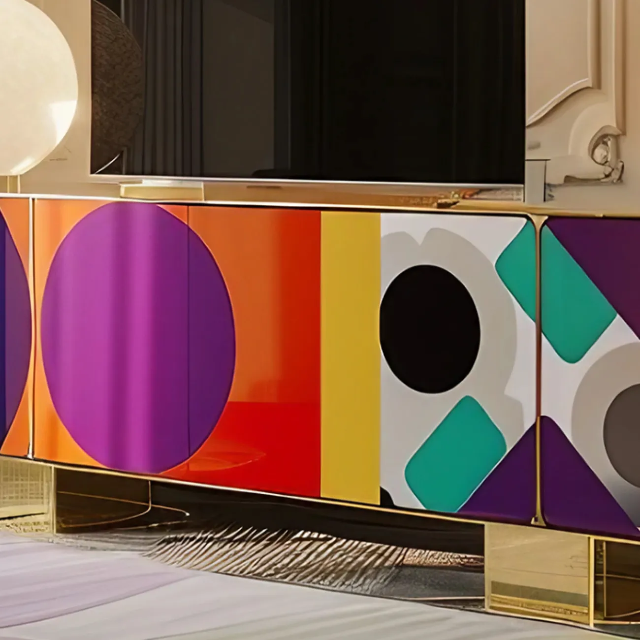 Яркая тумба под телевизор MIVICA из дерева с росписью TB38631-32