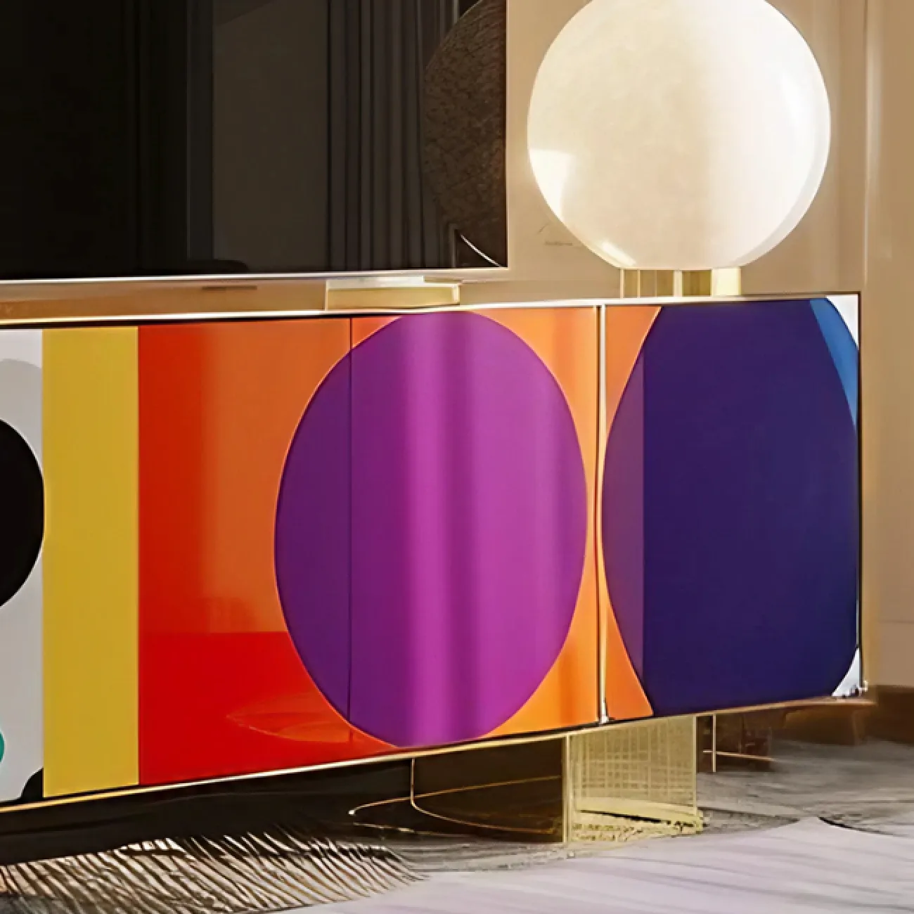 Яркая тумба под телевизор MIVICA из дерева с росписью TB38631-32