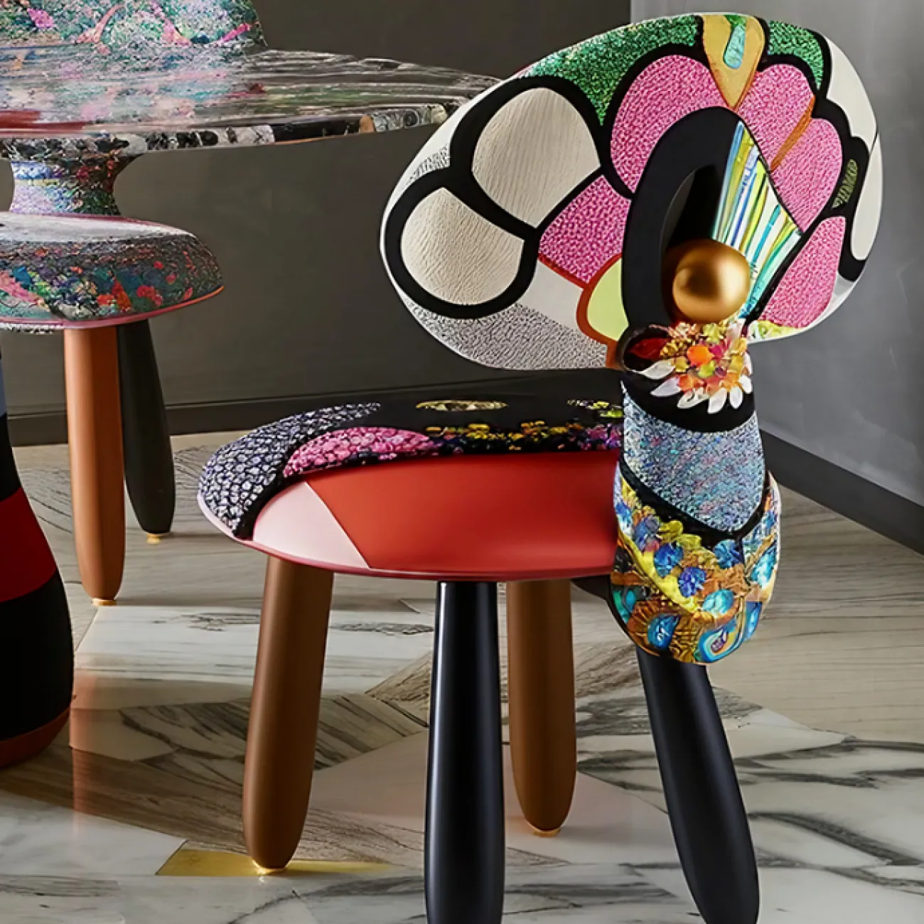 Яркий обеденный стул MIVICA из дерева и текстиля ST38639-32